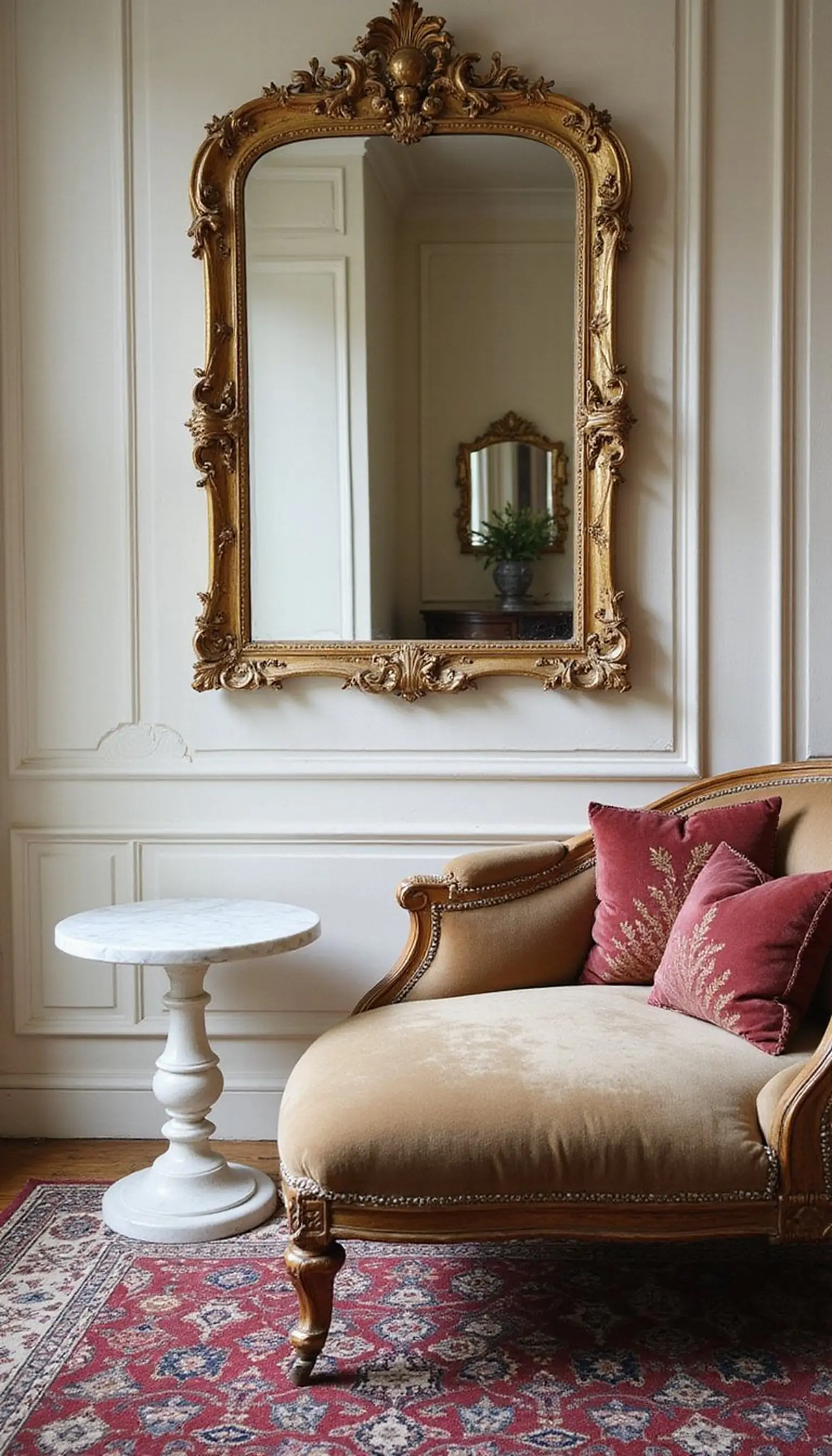 Viennese saloon: classical mirror and chaise lounge