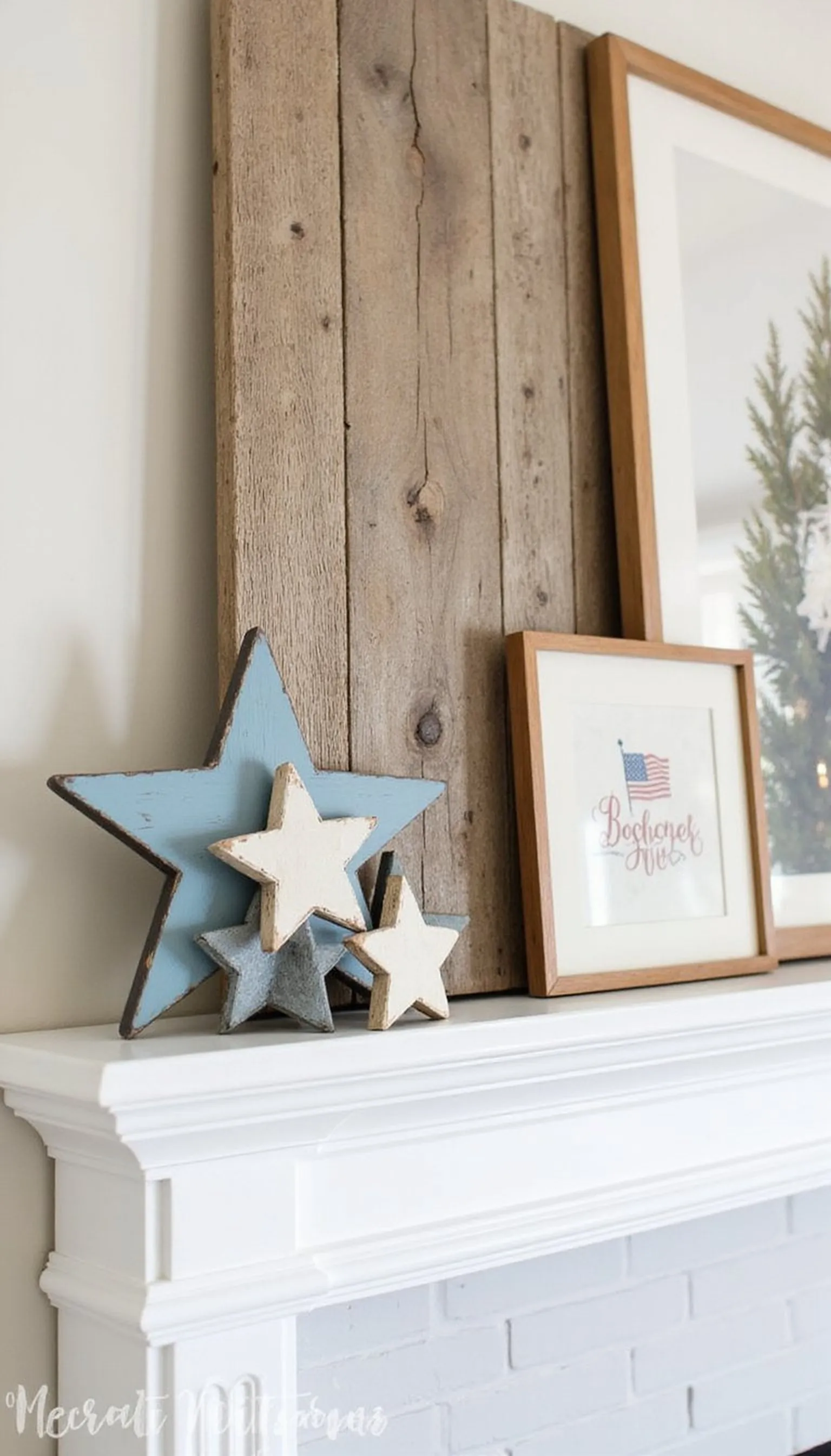 Reclaimed Wood Plank Backdrop Mantel