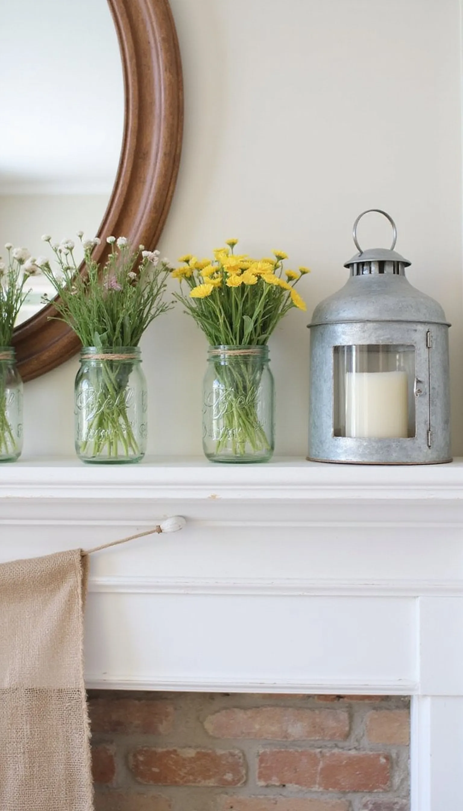 Rustic Farmhouse Mantel with Mason Jars