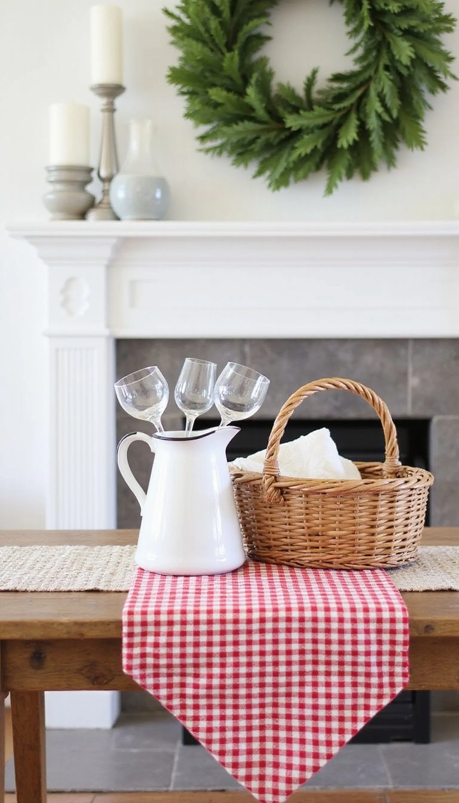 Summer Picnic–Inspired Gingham Mantel Scene