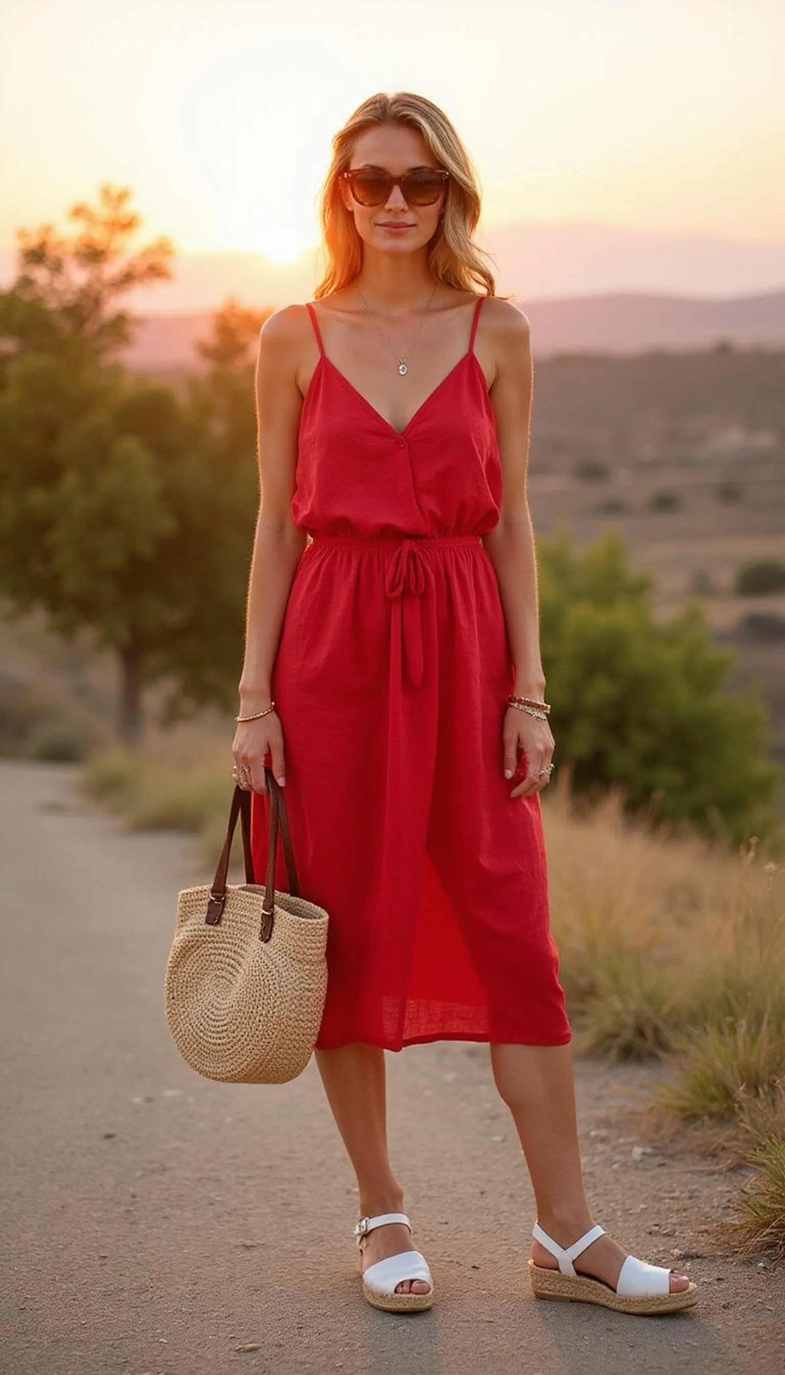 Classic red linen midi dress for fireworks night