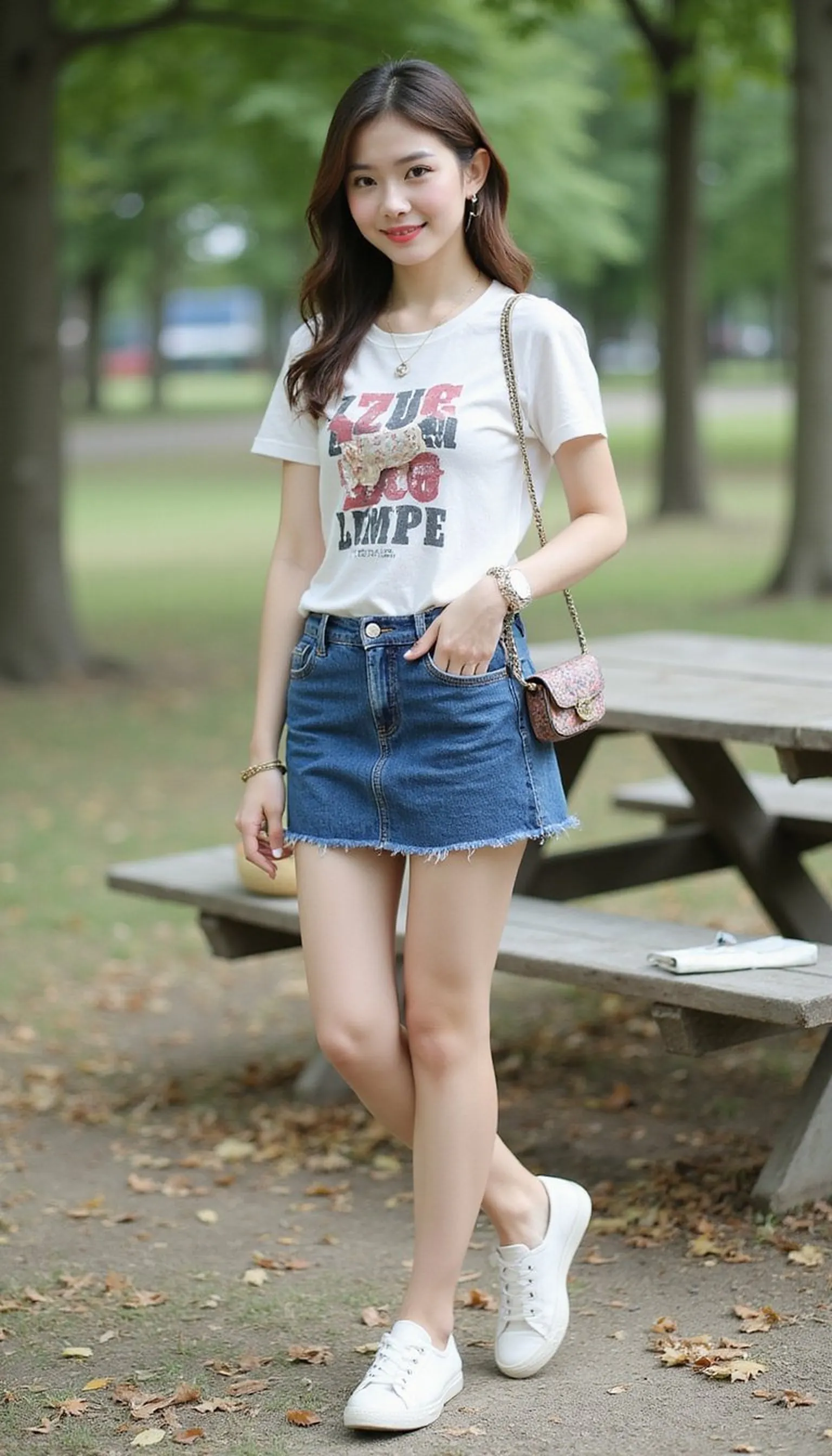 Graphic tee and denim skirt for laid-back flair