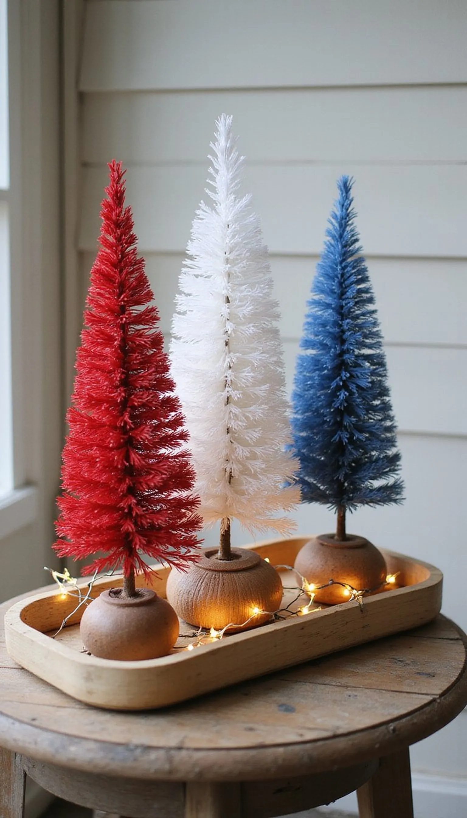 Bottle Brush Tree Trio on a Serving Tray