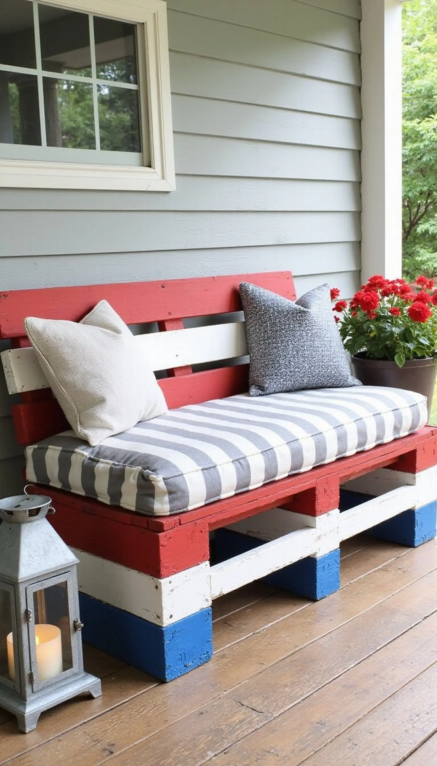 Painted Pallet Bench in Red, White, and Blue