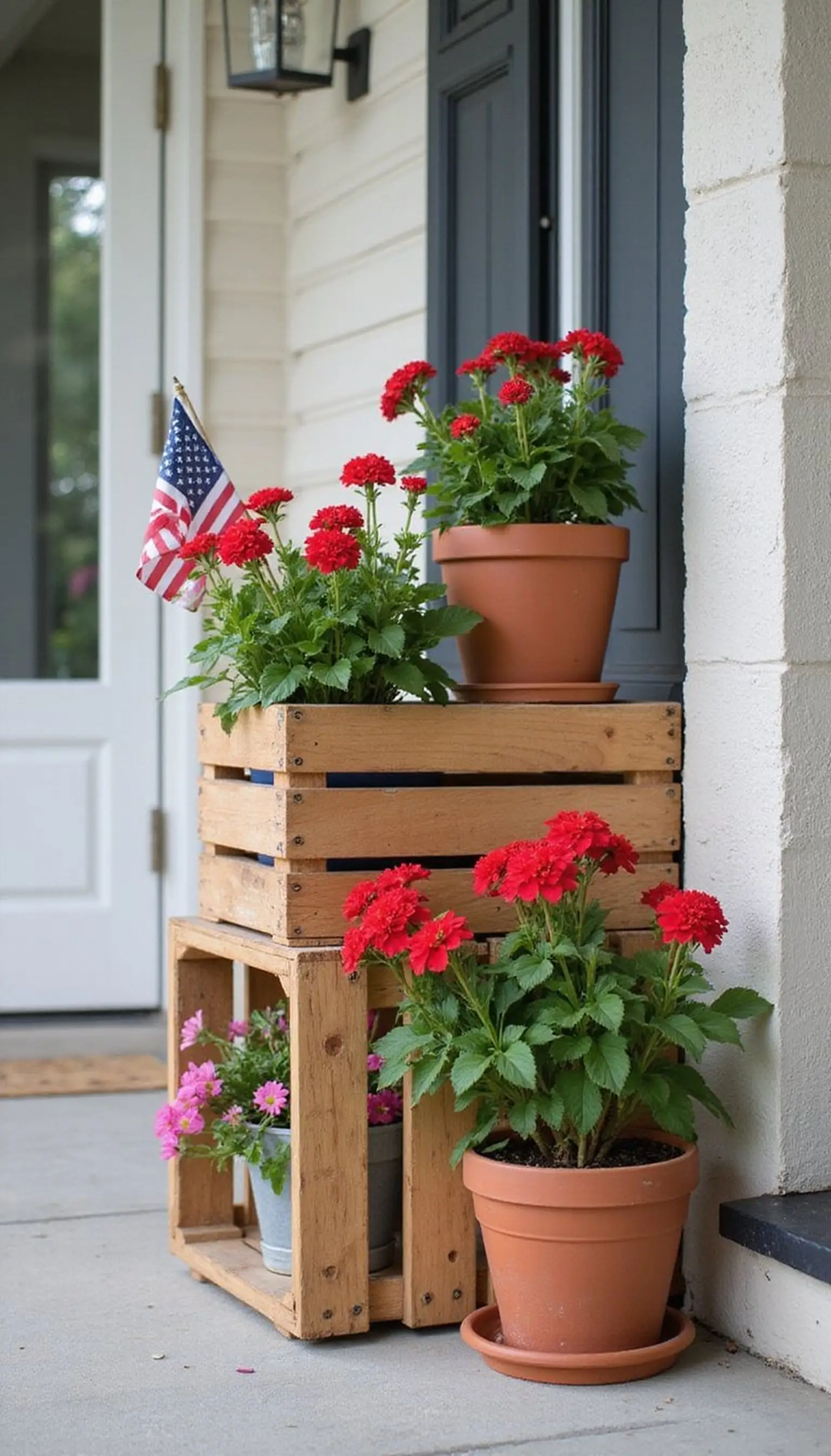 Vintage Crate Planters with Geraniums