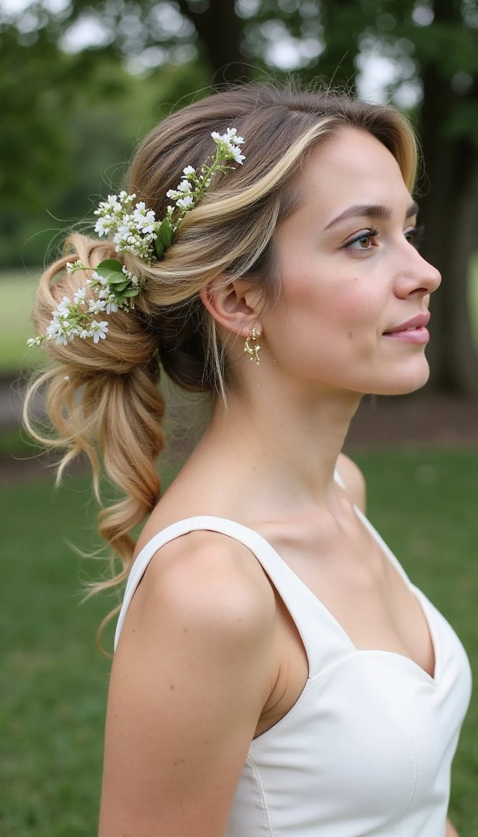 Floral Embellished French Twist For Spring Events