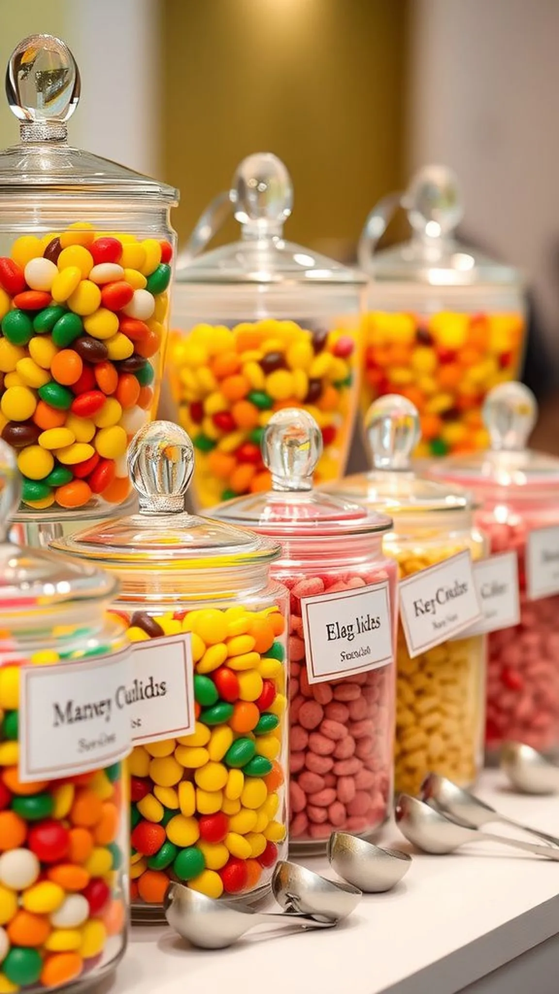Candy buffet jars with custom labels