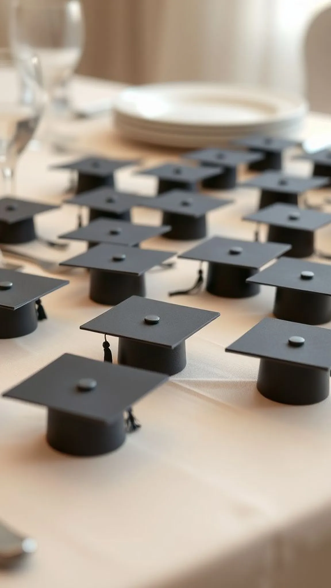 Cap-themed place cards that welcome each guest