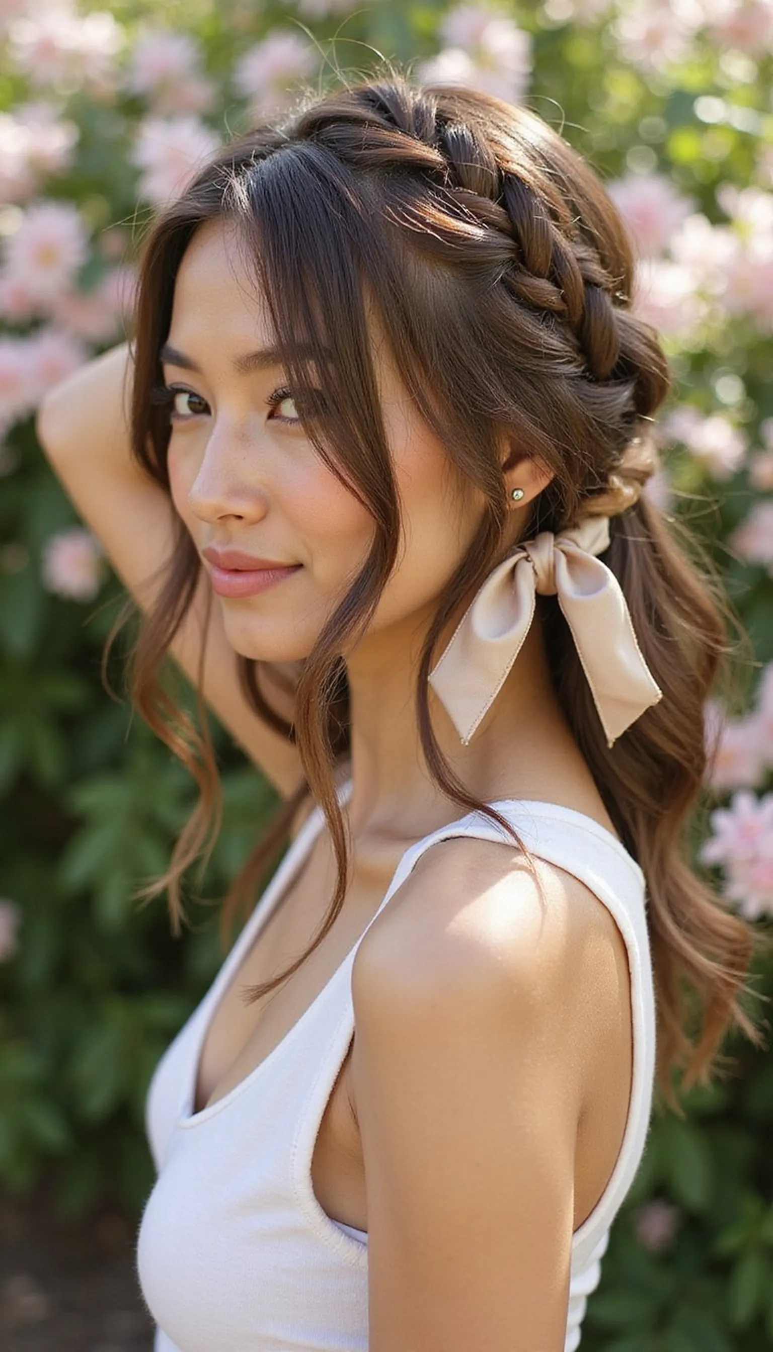 Half Up Fishtail Crown With Ribbon Weave