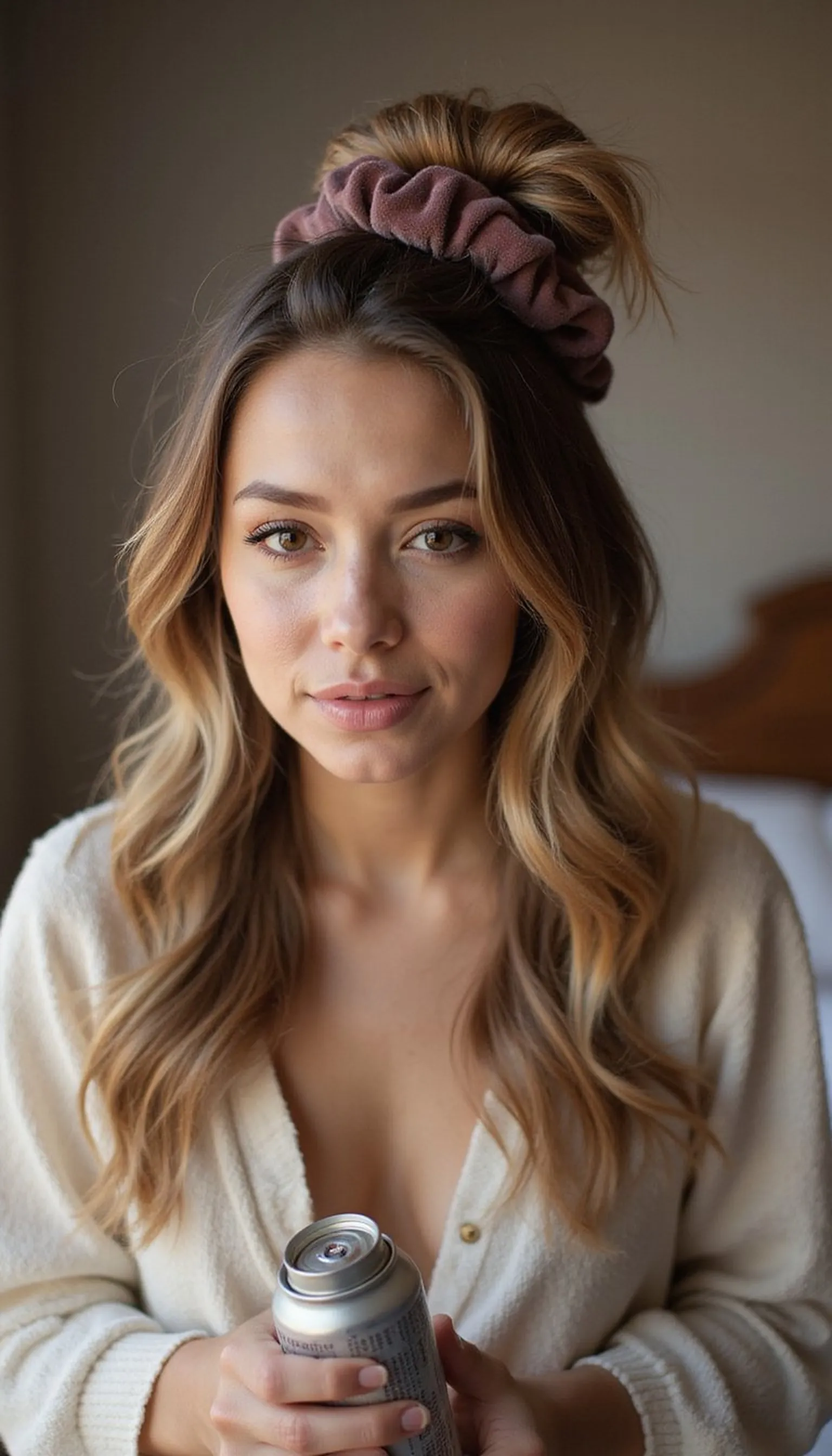 Messy Half Up With Velvet Scrunchie