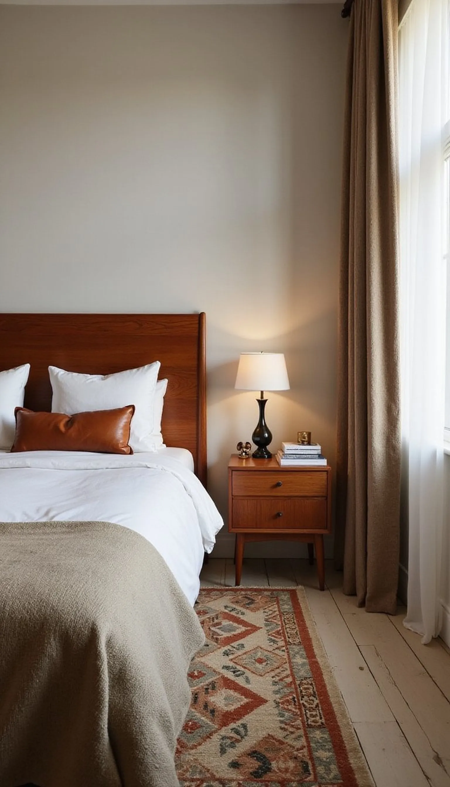 Mid-Century Hotel Suite With Warm Wood Tones