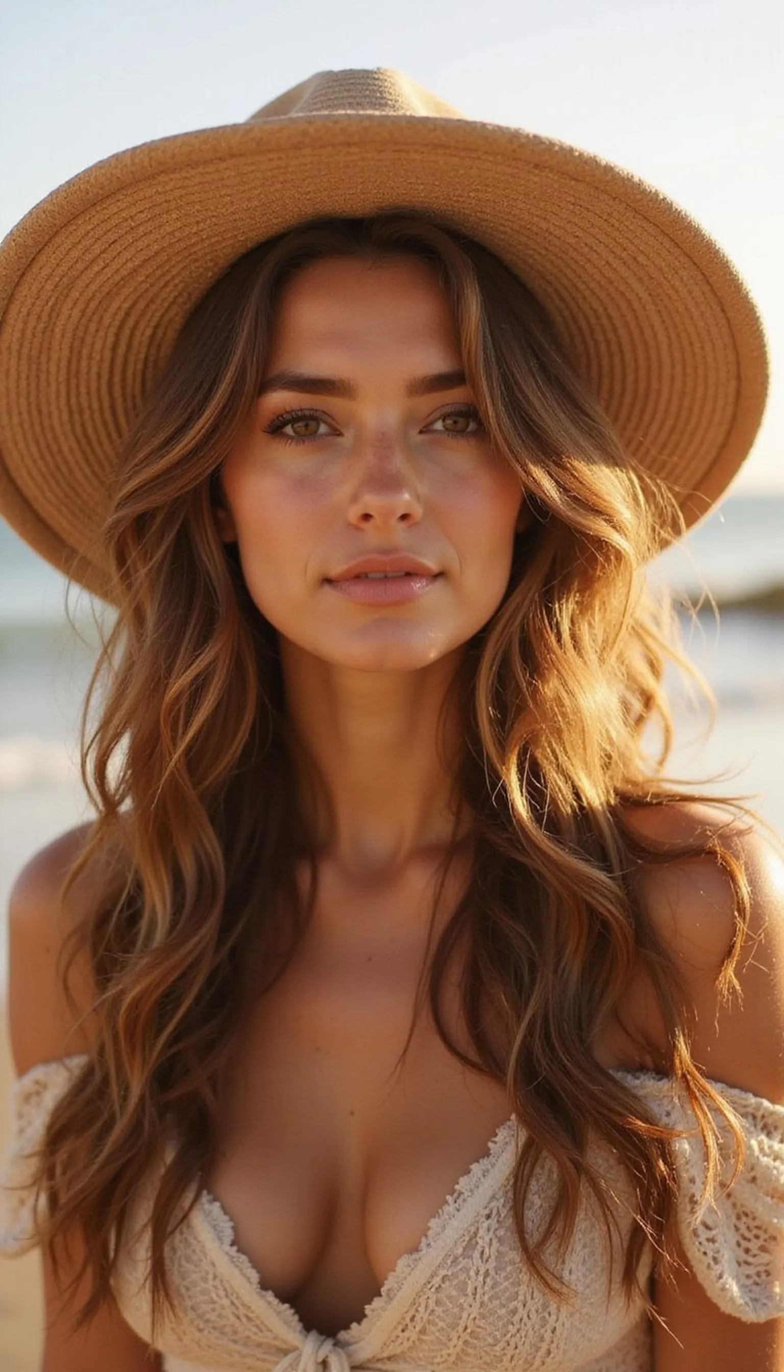 Beachy Waves Under A Wide-Brim Hat