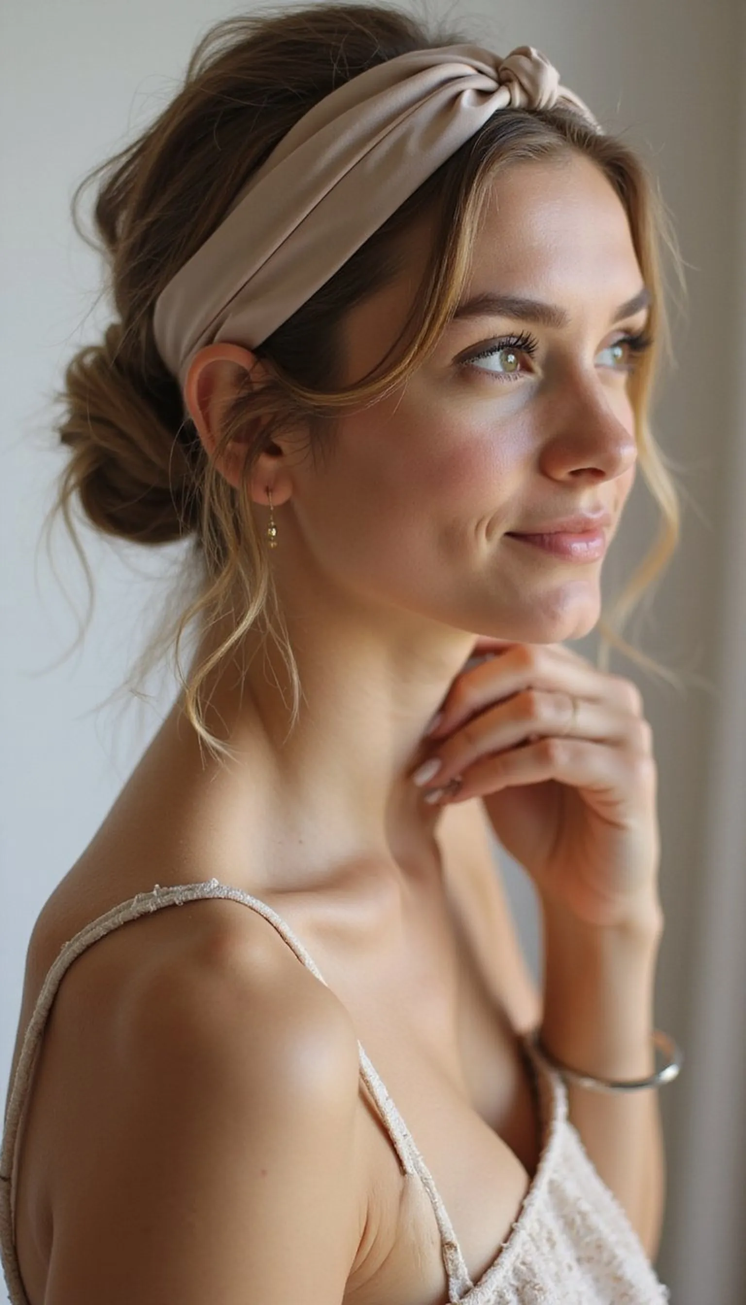 Low Knot With Satin Headband For Frizz Control
