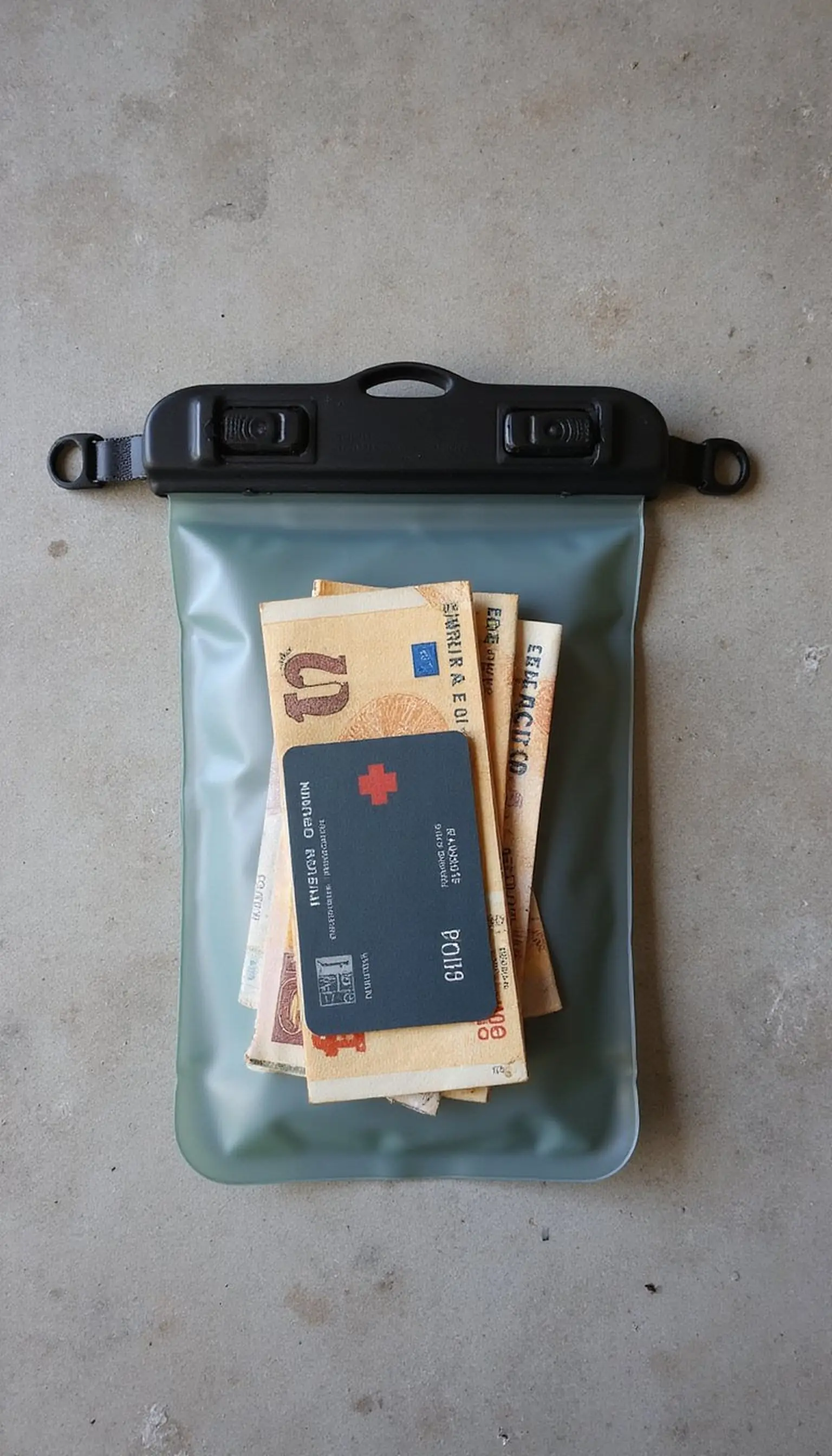 Cash backup: small bills and waterproof money pouch