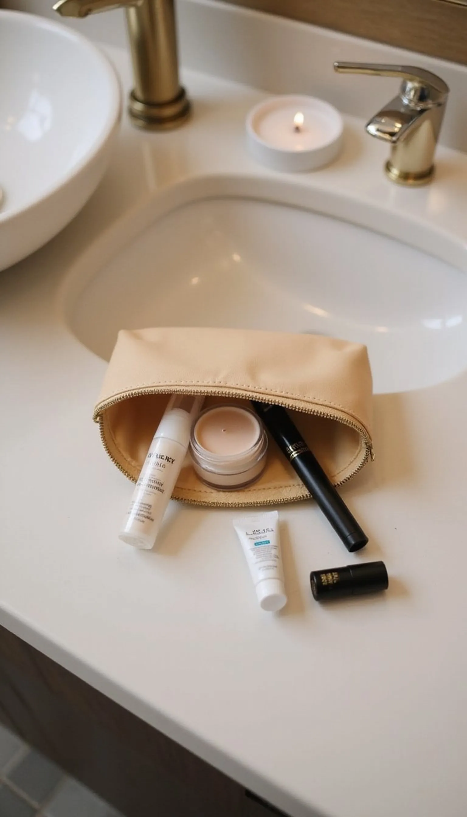 Minimal makeup pouch for touch-ups on the go