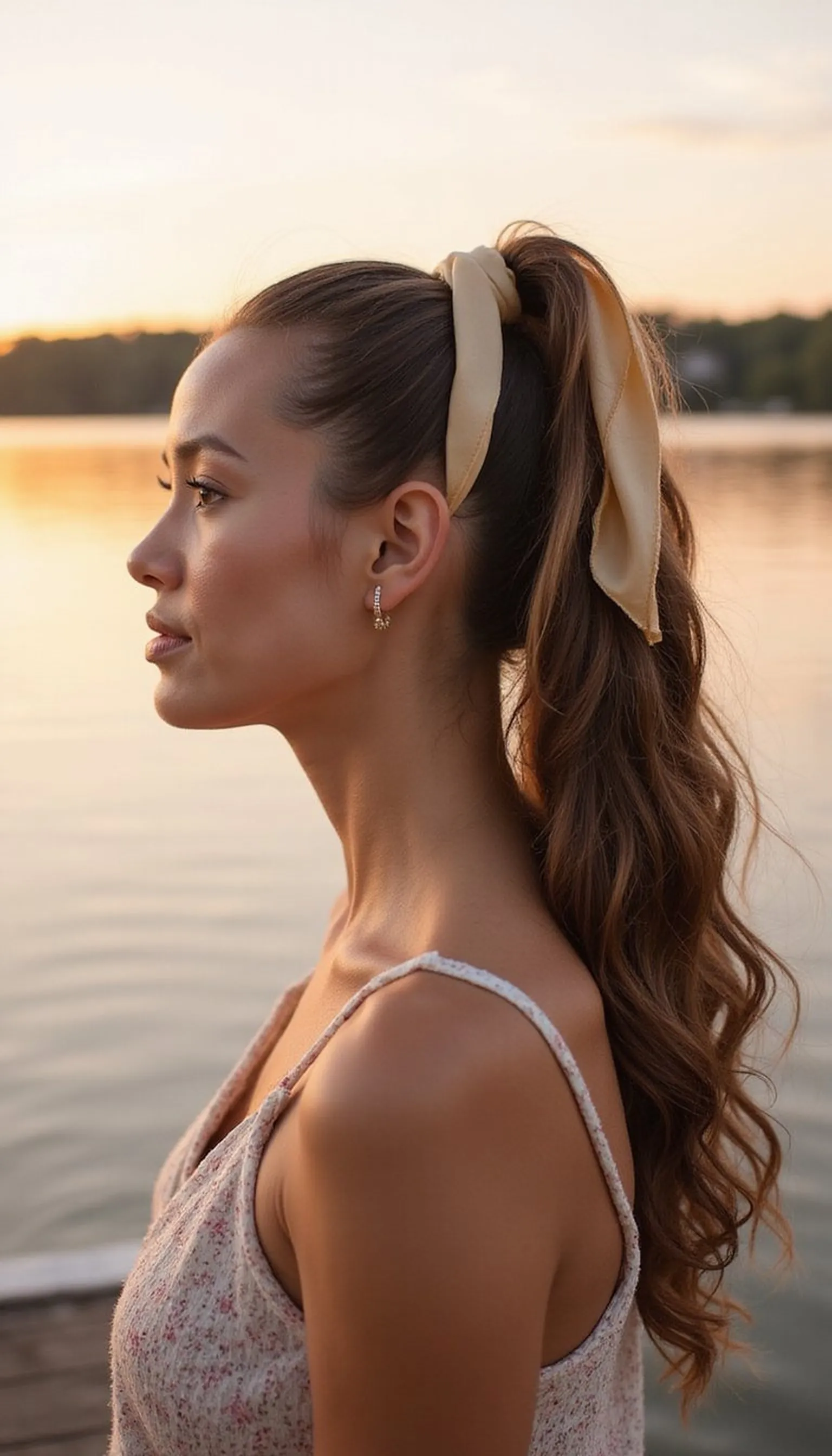 High Ponytail With Scarf Wrap Accent