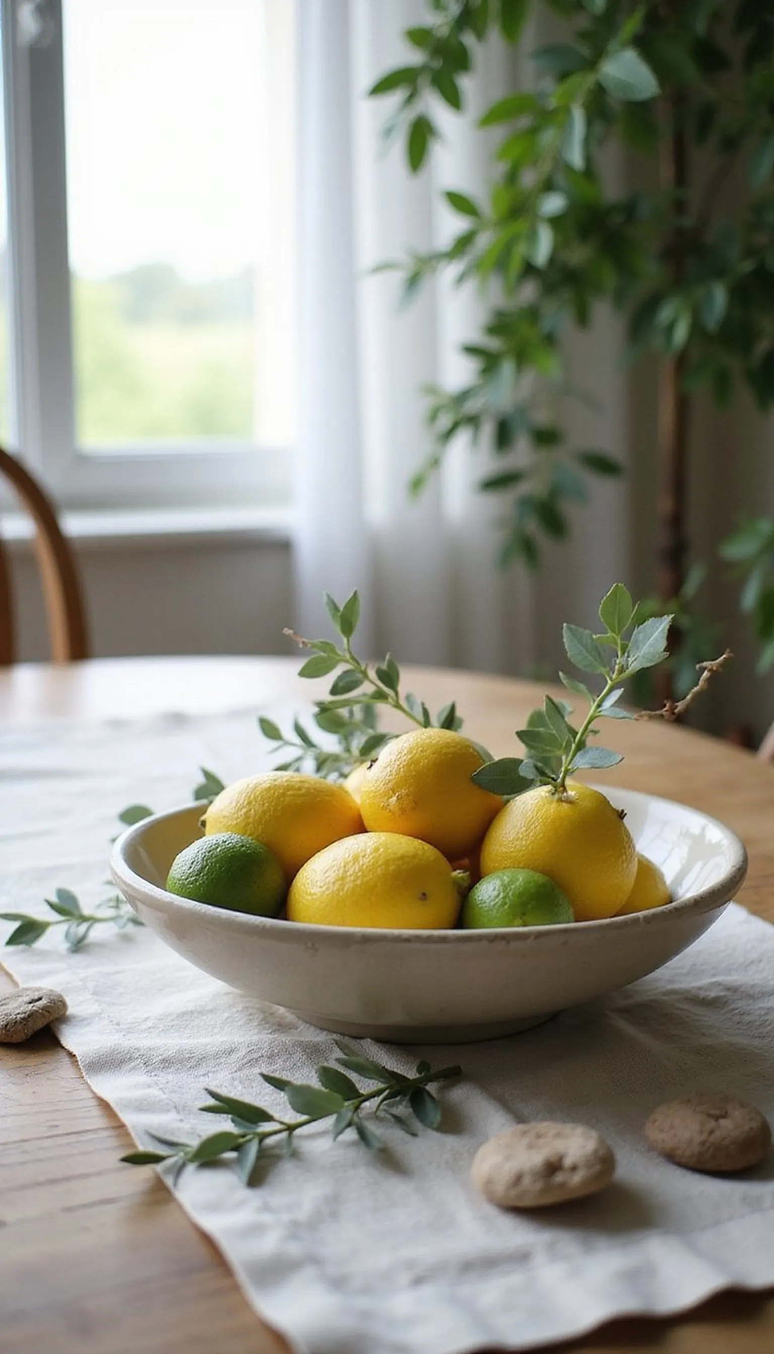 Citrus and Eucalyptus Low Bowl Centerpiece