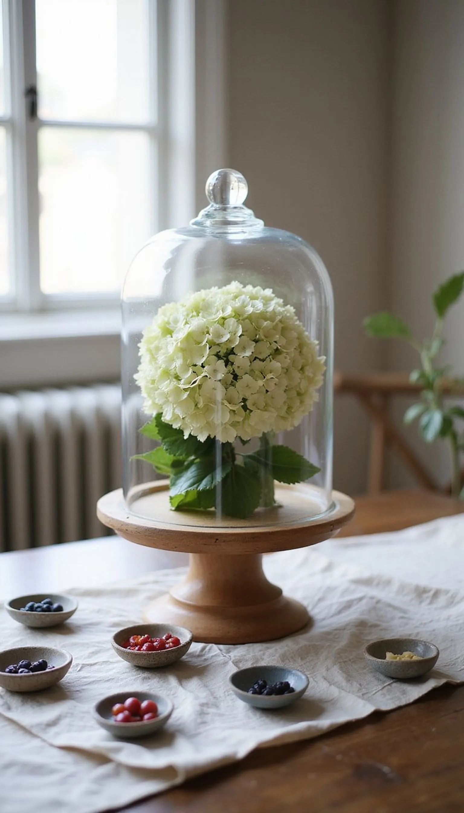 Hydrangea Cloche: A Soft Centerpiece Statement