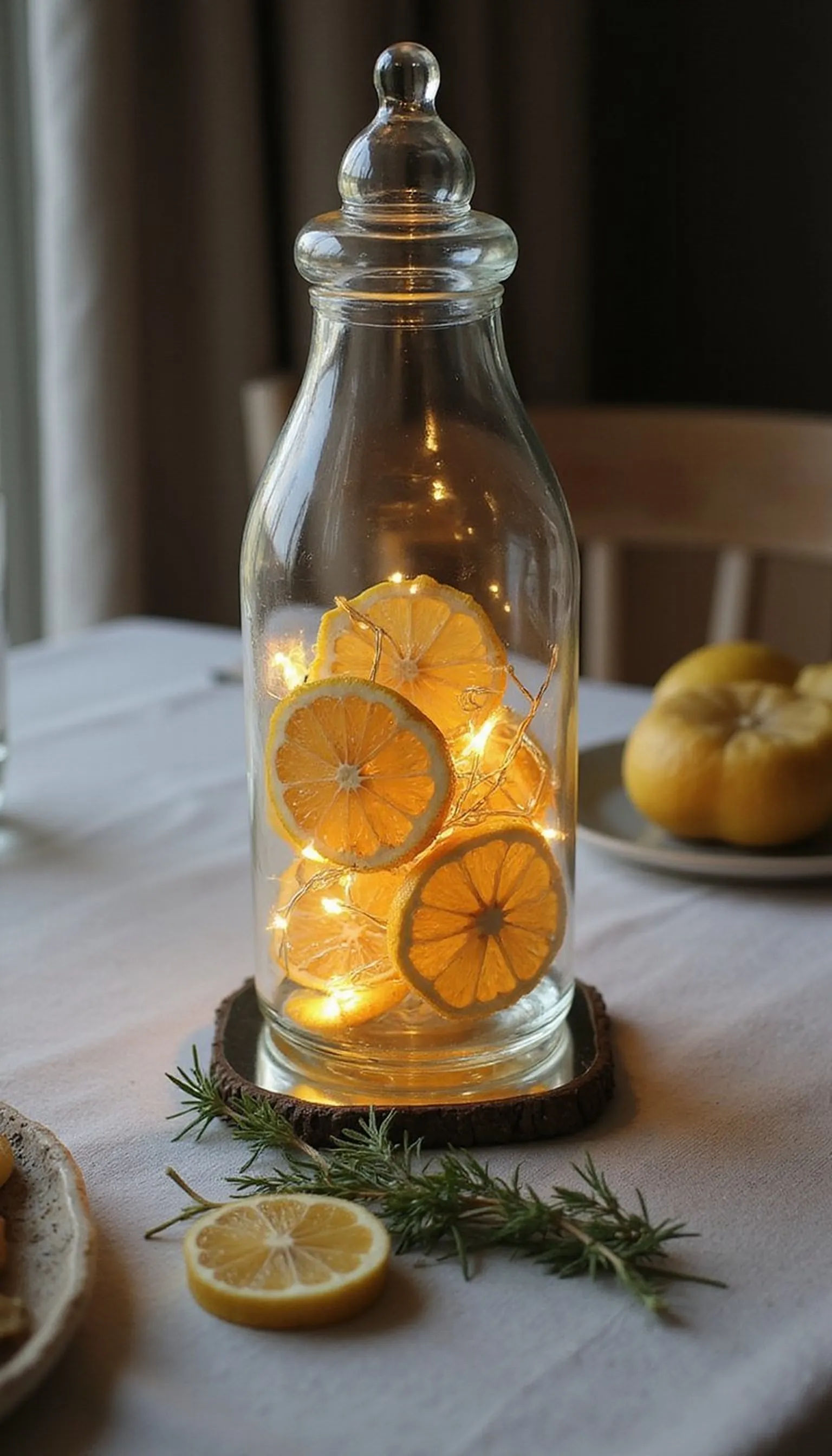 Lantern with Fairy Lights and Lemon Slices
