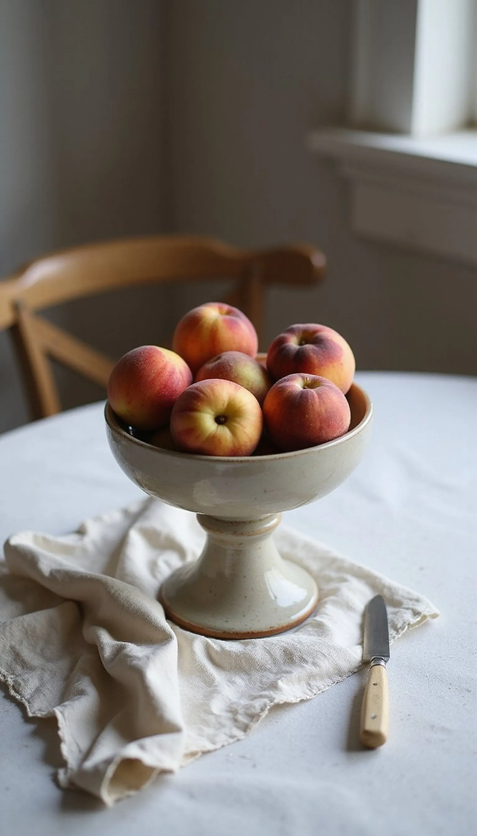 Peaches and Figs on a Stoneware Pedestal