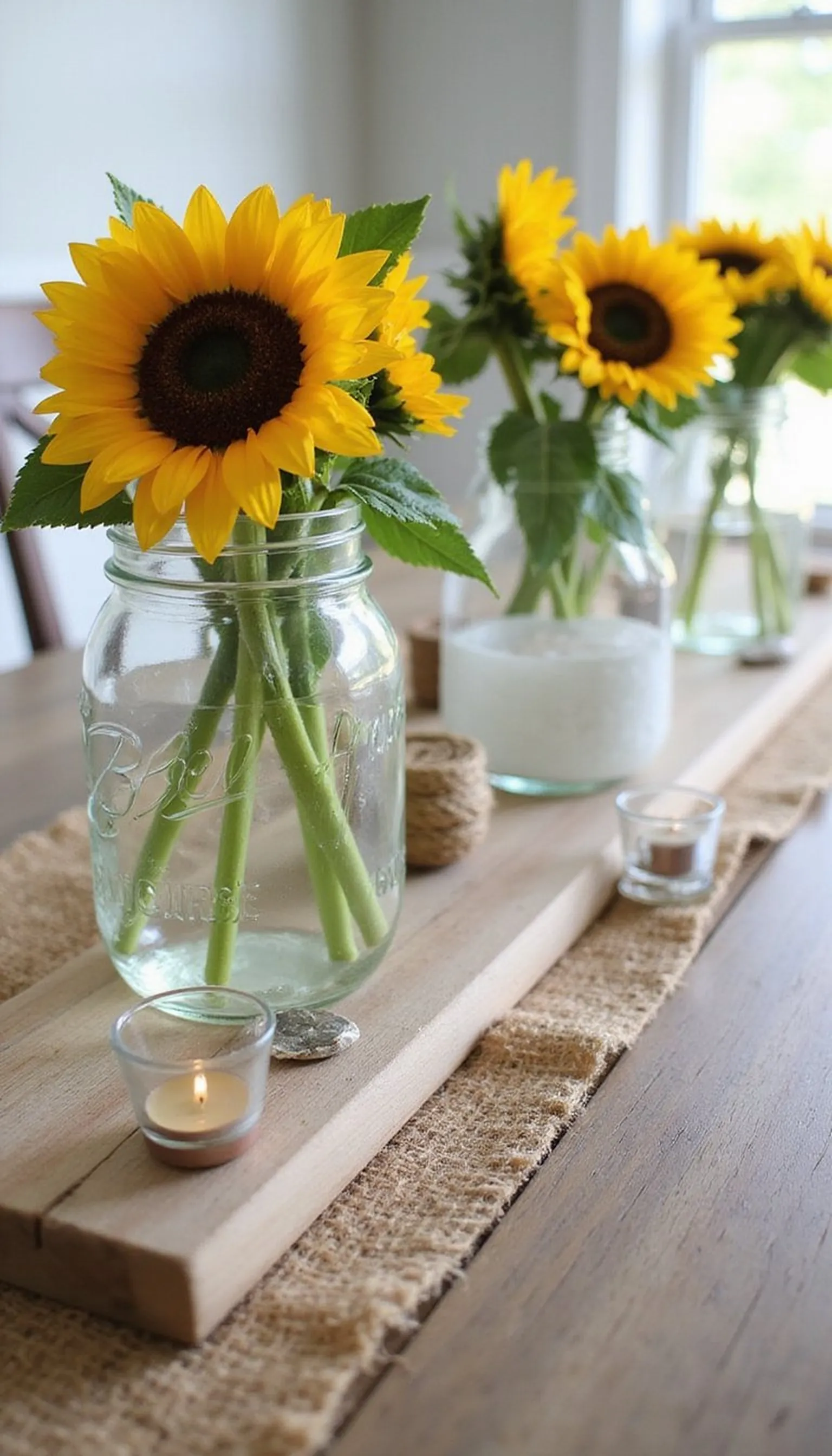 Sunflower Mason Jar Cluster for Sunny Tables