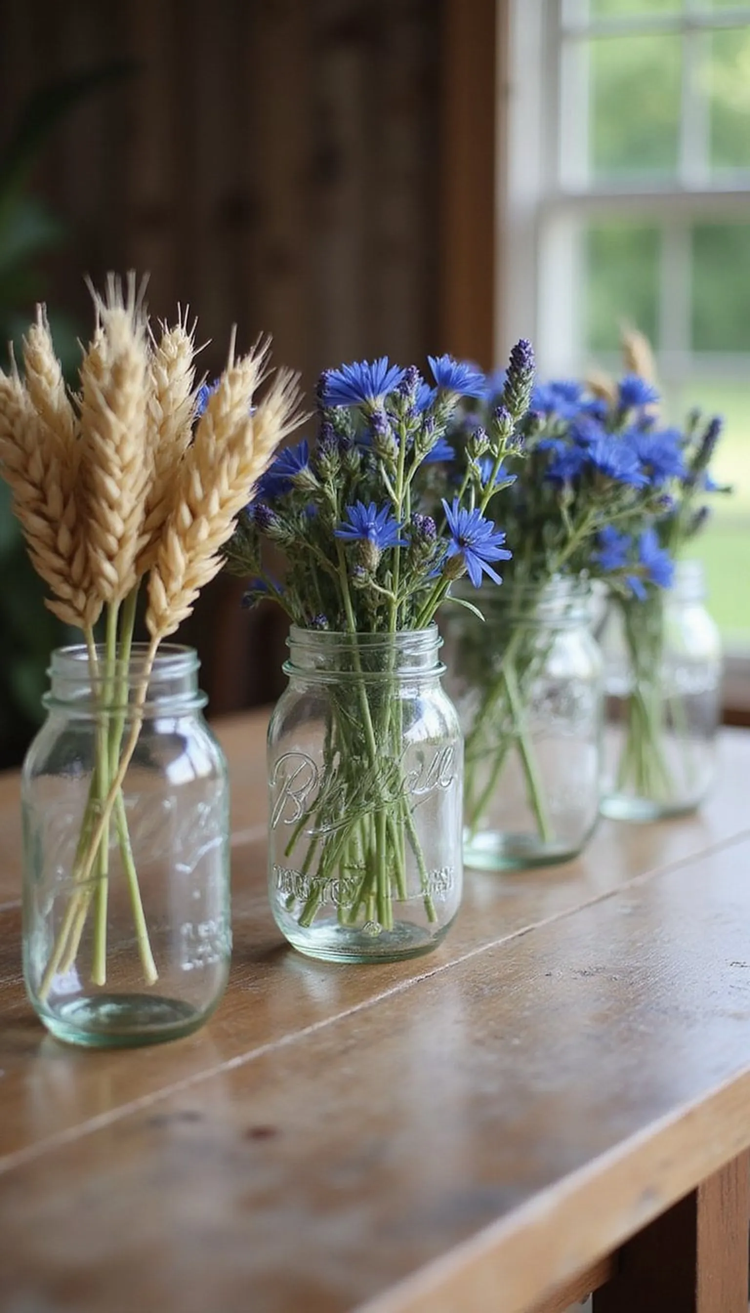 Wheat, Cornflower, and Mason Jar Duo