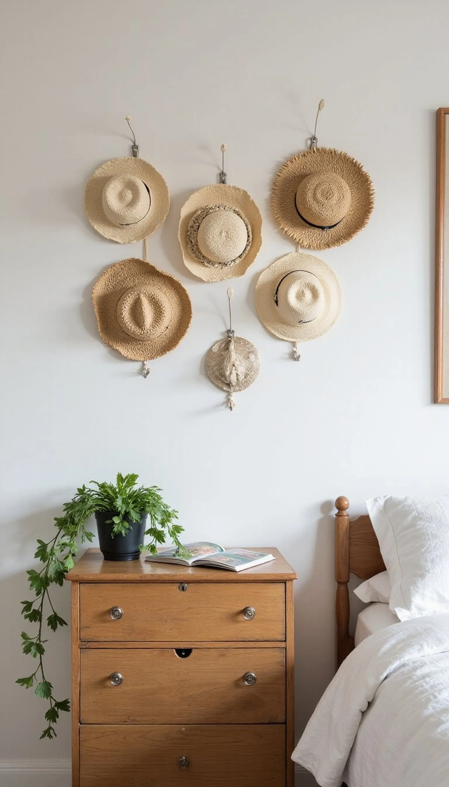 A sun hat wall display that feels effortlessly lived-in