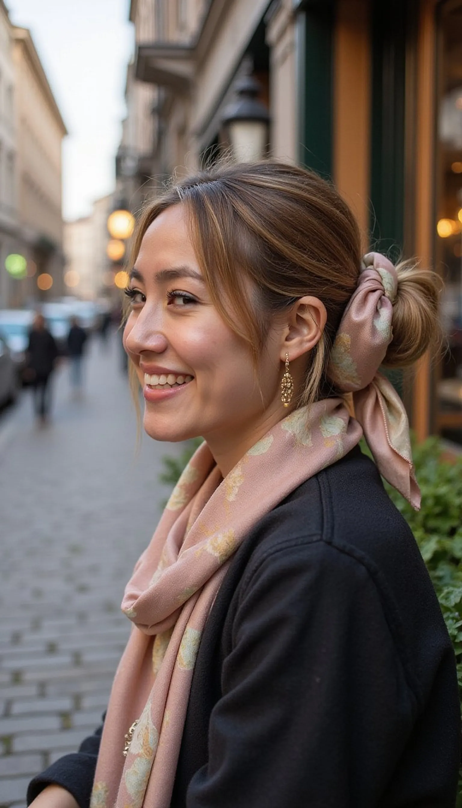 Classic Low Bun With Scarf Accent