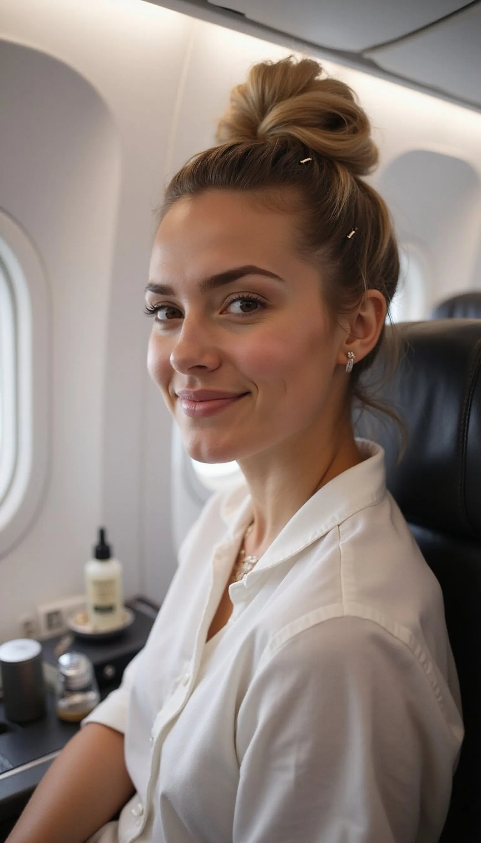 Sleek Folded Bun For Airplane Comfort