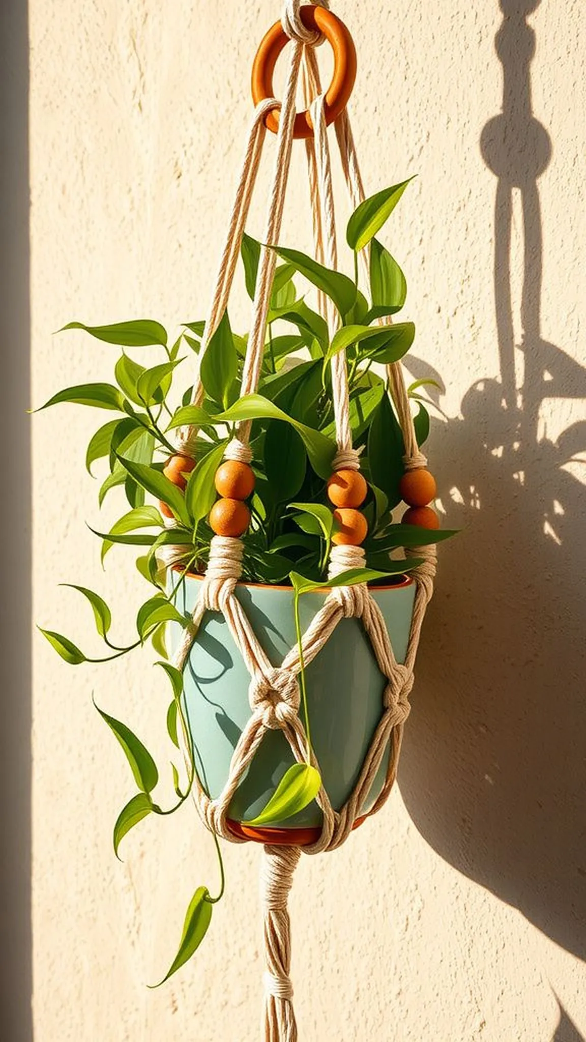 Beaded boho hanger with chunky wooden accents