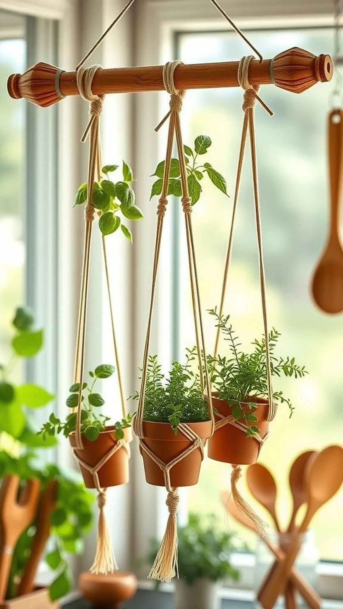 Hanging herb garden trio for kitchen windows