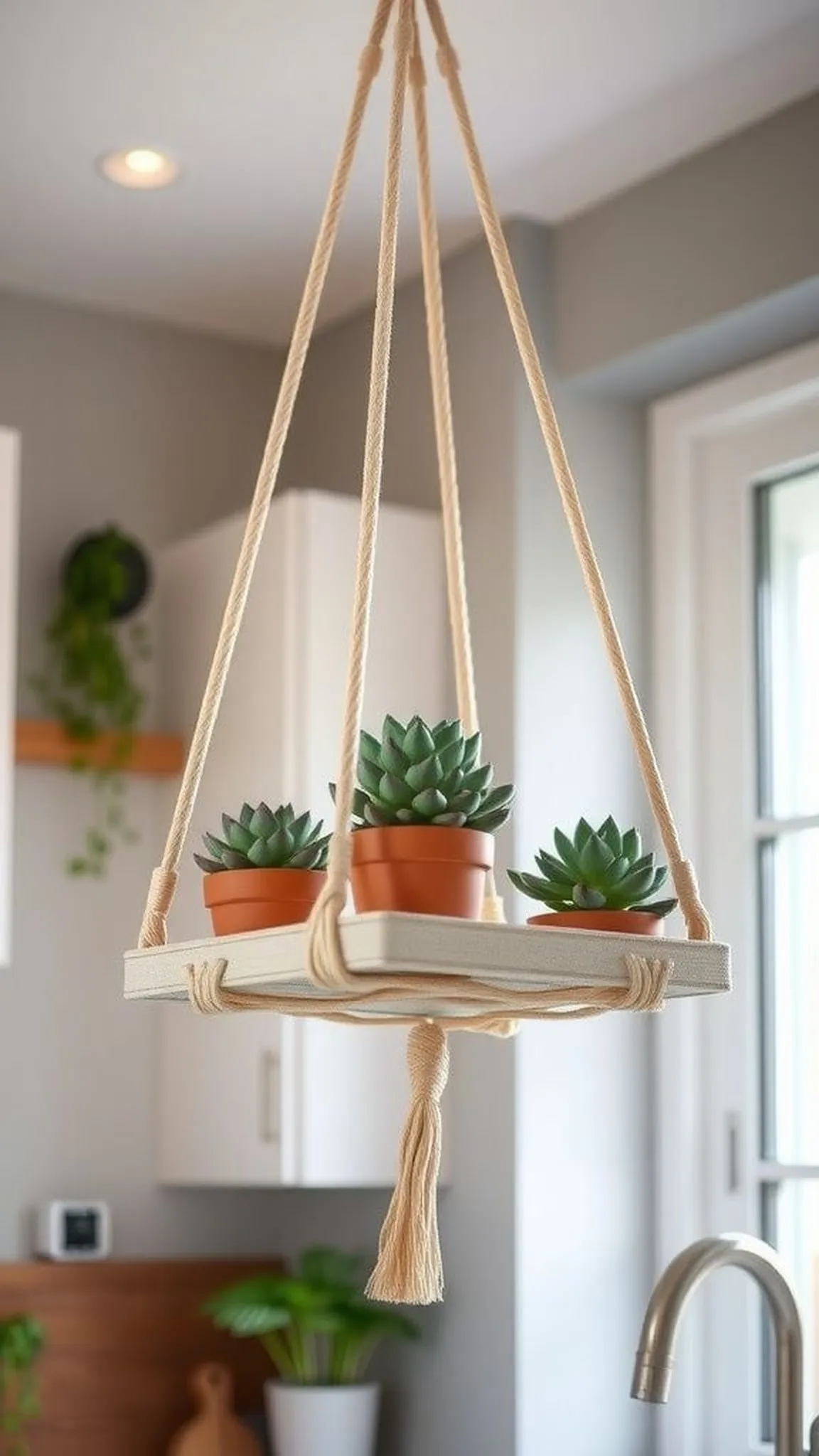 Macrame planter shelf for multiple small pots