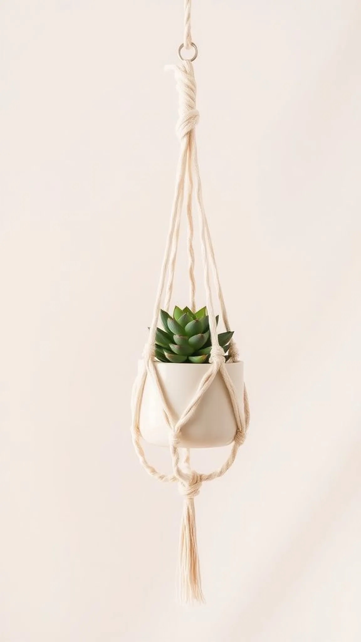 Minimalist single-knot hanger for tiny pots