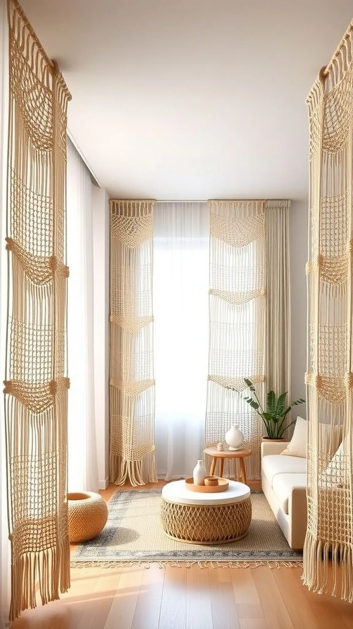 Curtain style macrame with long vertical panels