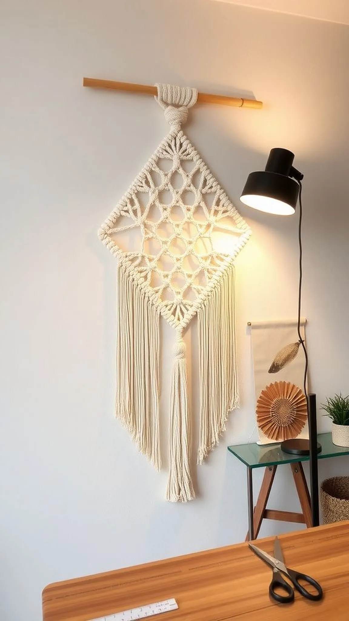 Geometric diamond macrame with crisp lines