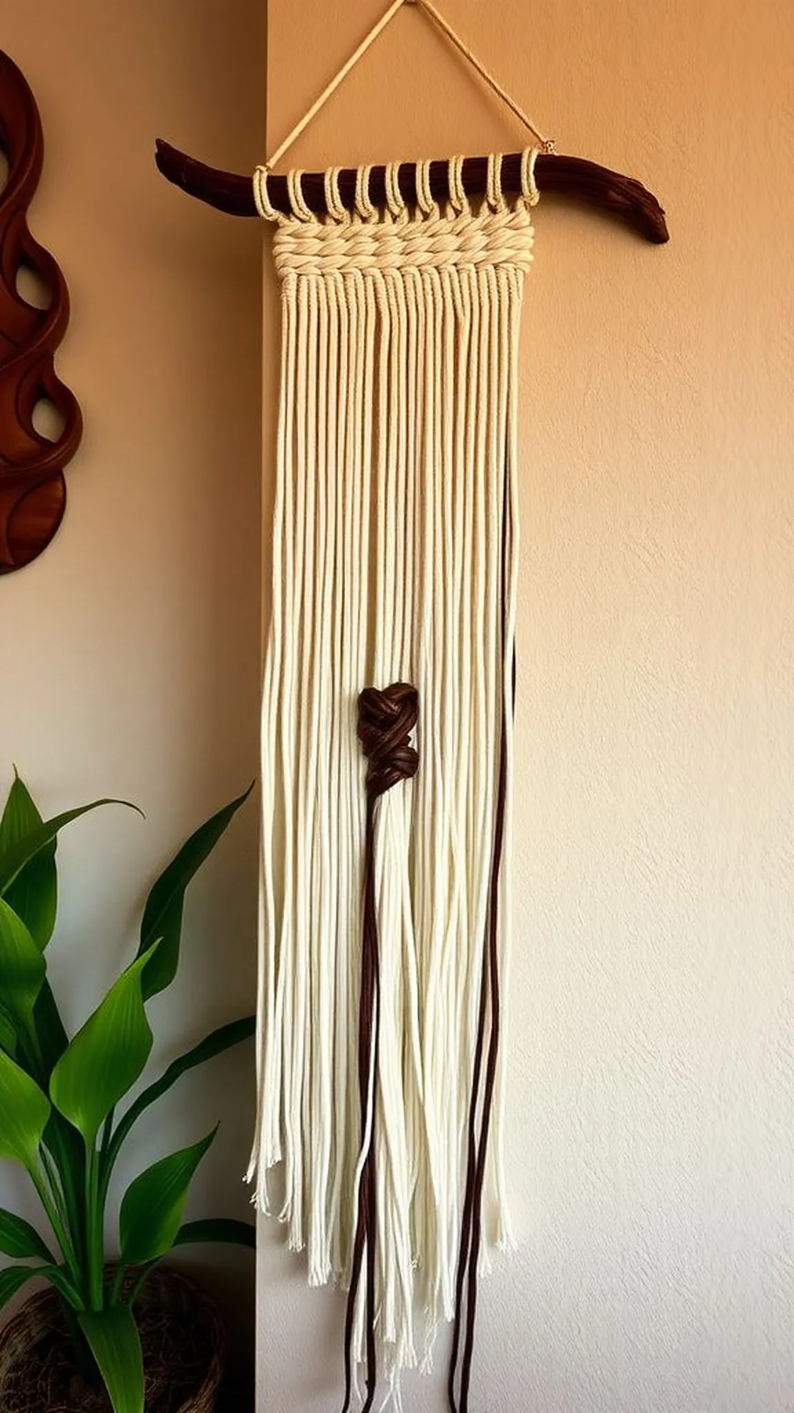 Leather accented macrame with mixed materials