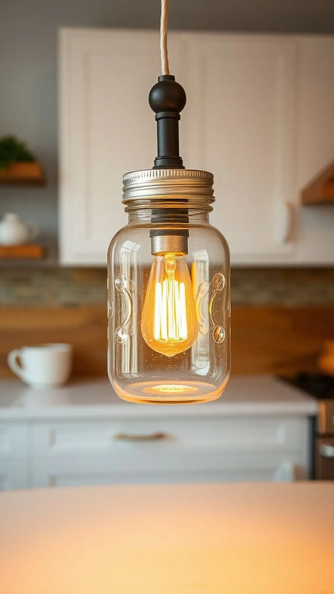Beaded mason jar pendant lights for kitchen island