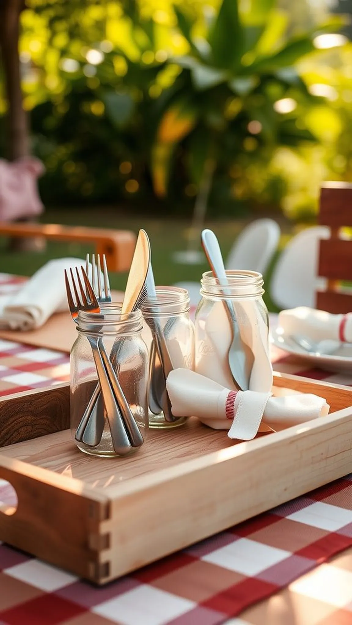 Mason jar utensil caddy for picnic-ready styling