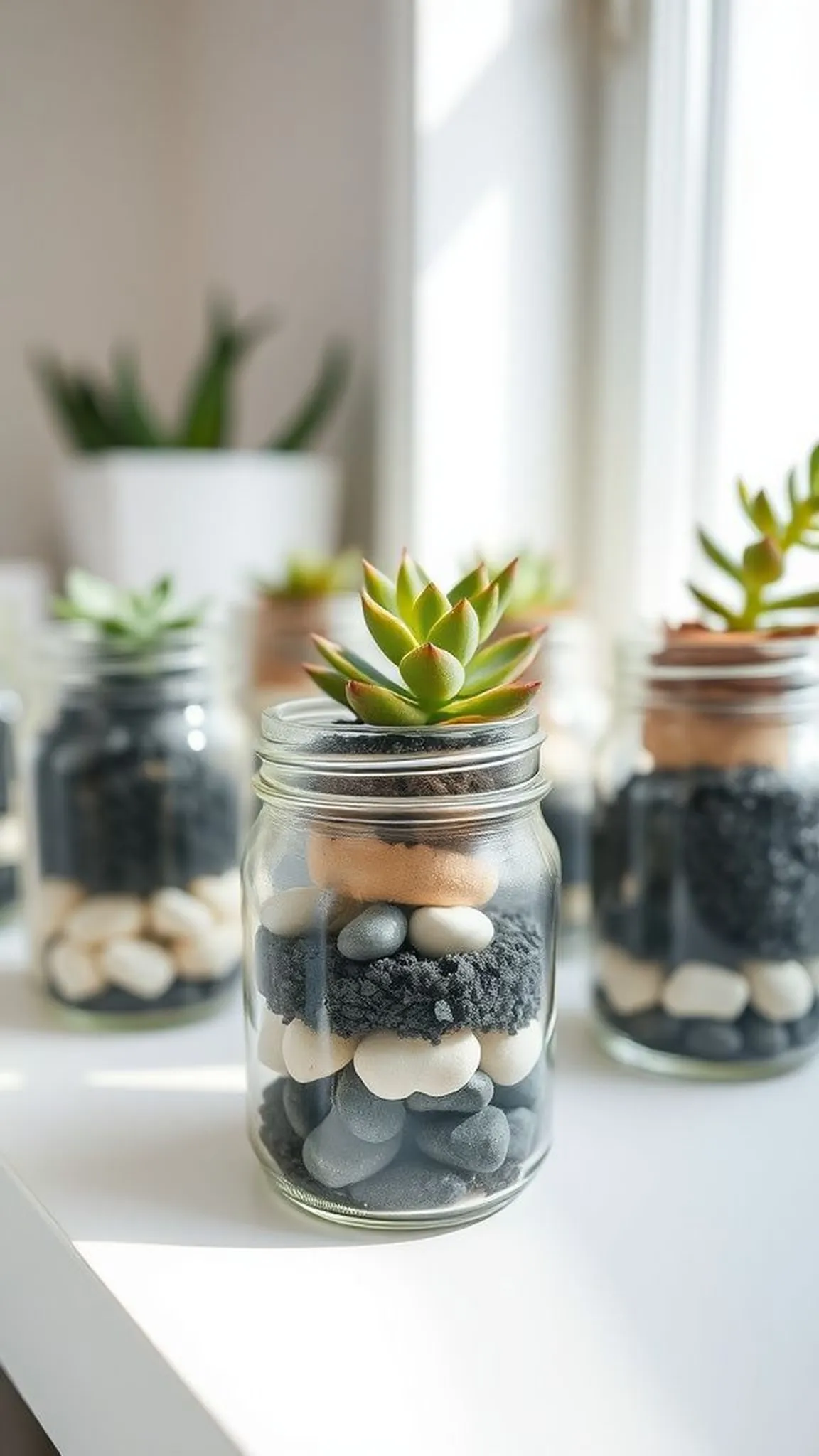 Mini terrarium mason jars with succulents