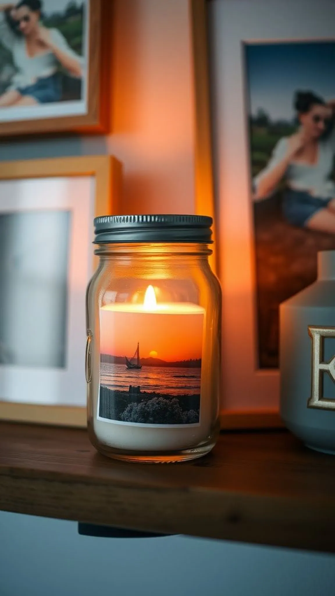 Personal photo candle jars for cozy memories