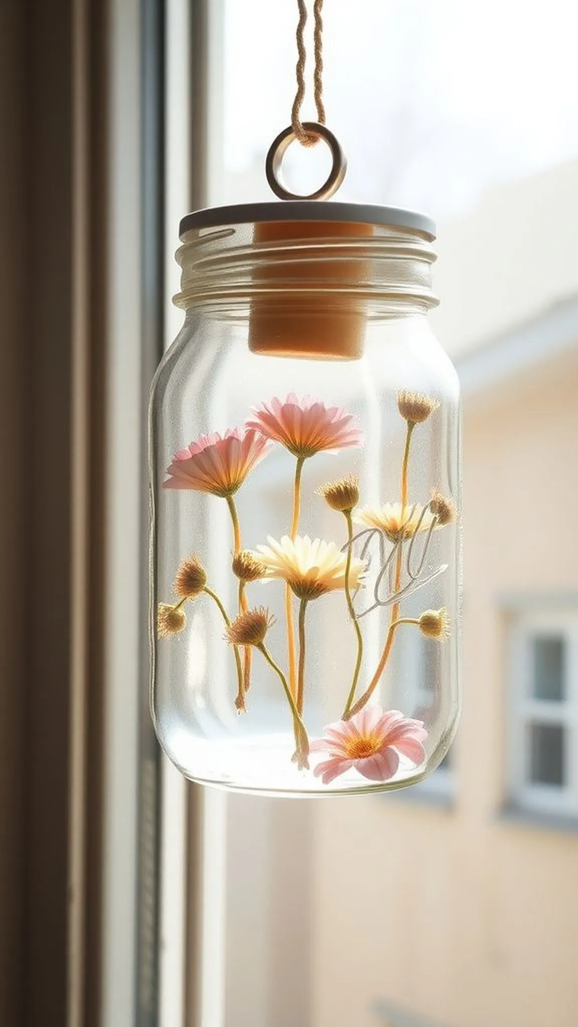 Pressed flower mason jar suncatchers for window