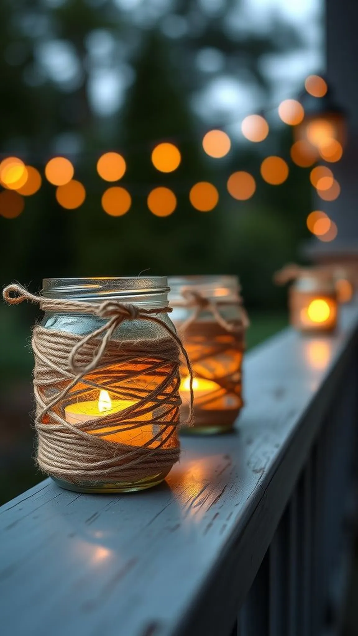 Rustic twine-wrapped lanterns for porch mood