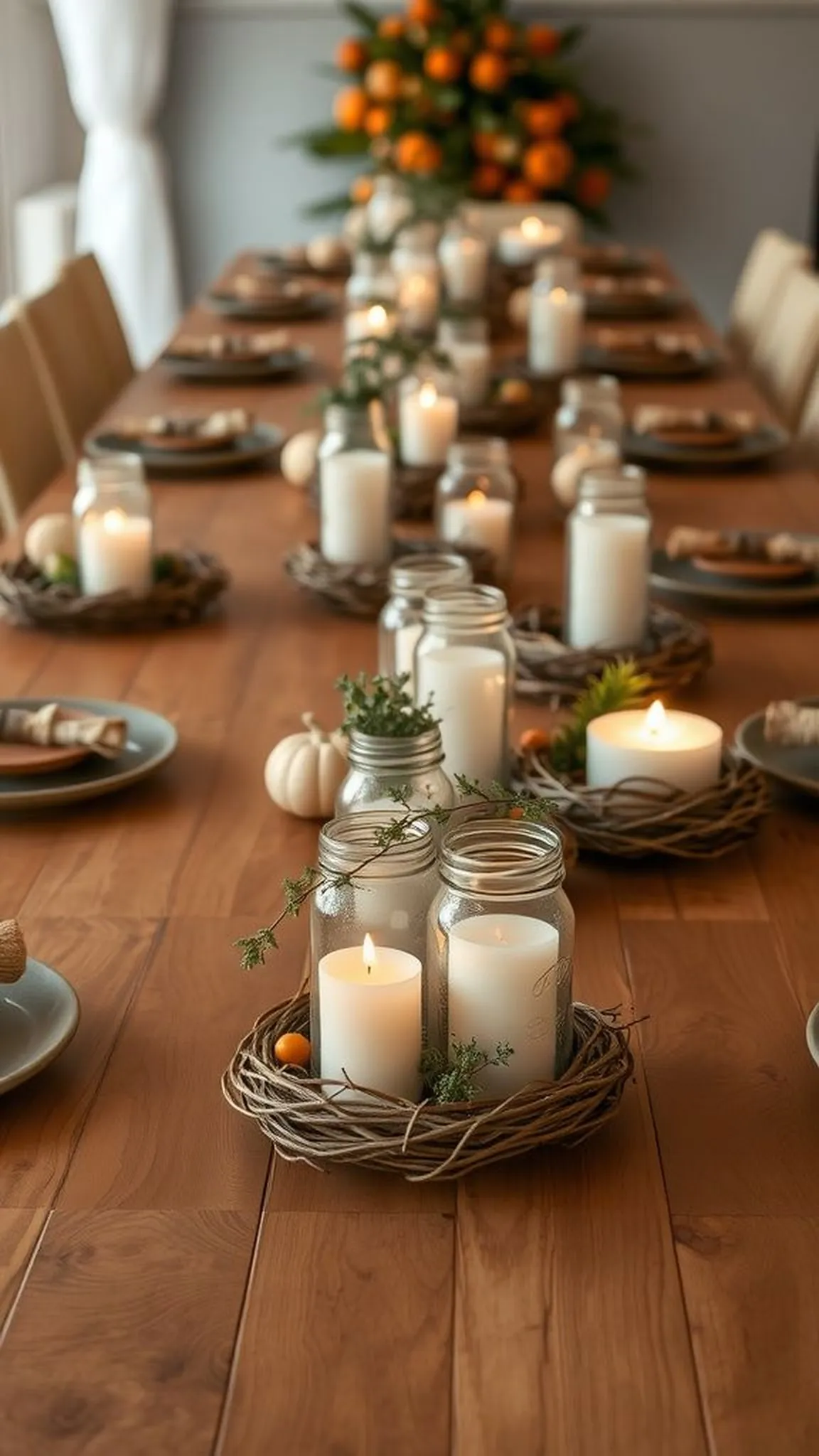 Seasonal wreath-mason jar centerpiece combo
