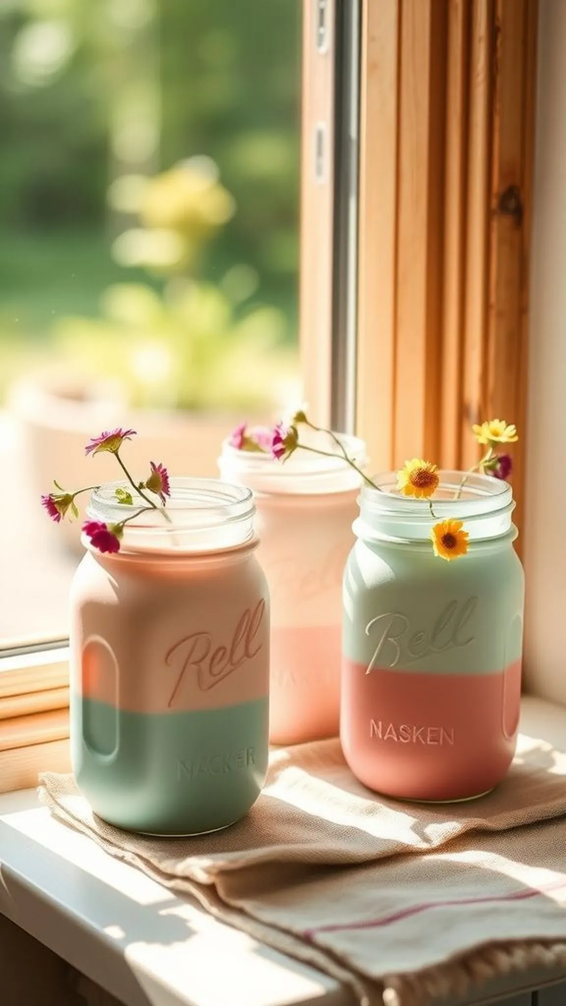 Soft ombré painted mason jar vases with texture