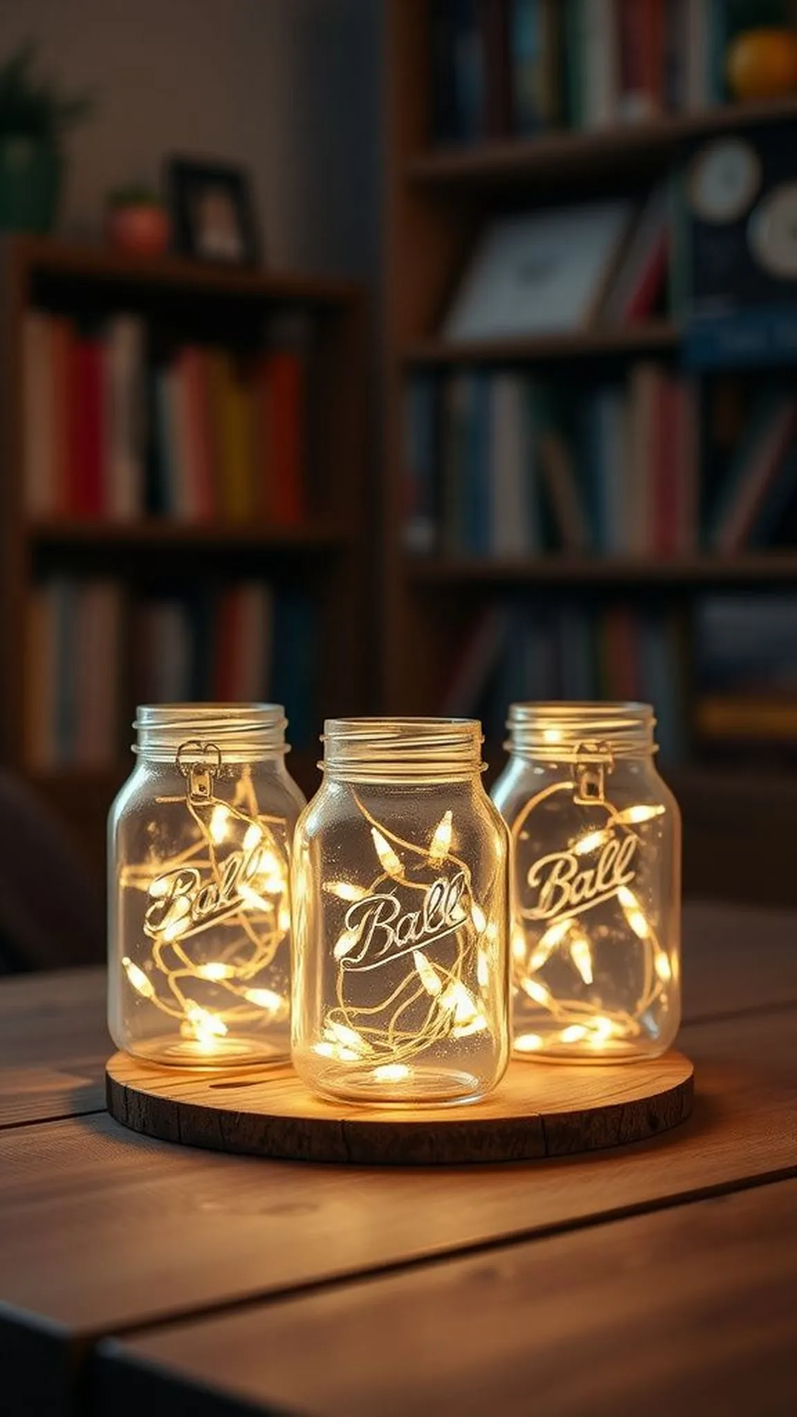 Twinkling fairy light mason jar luminaries