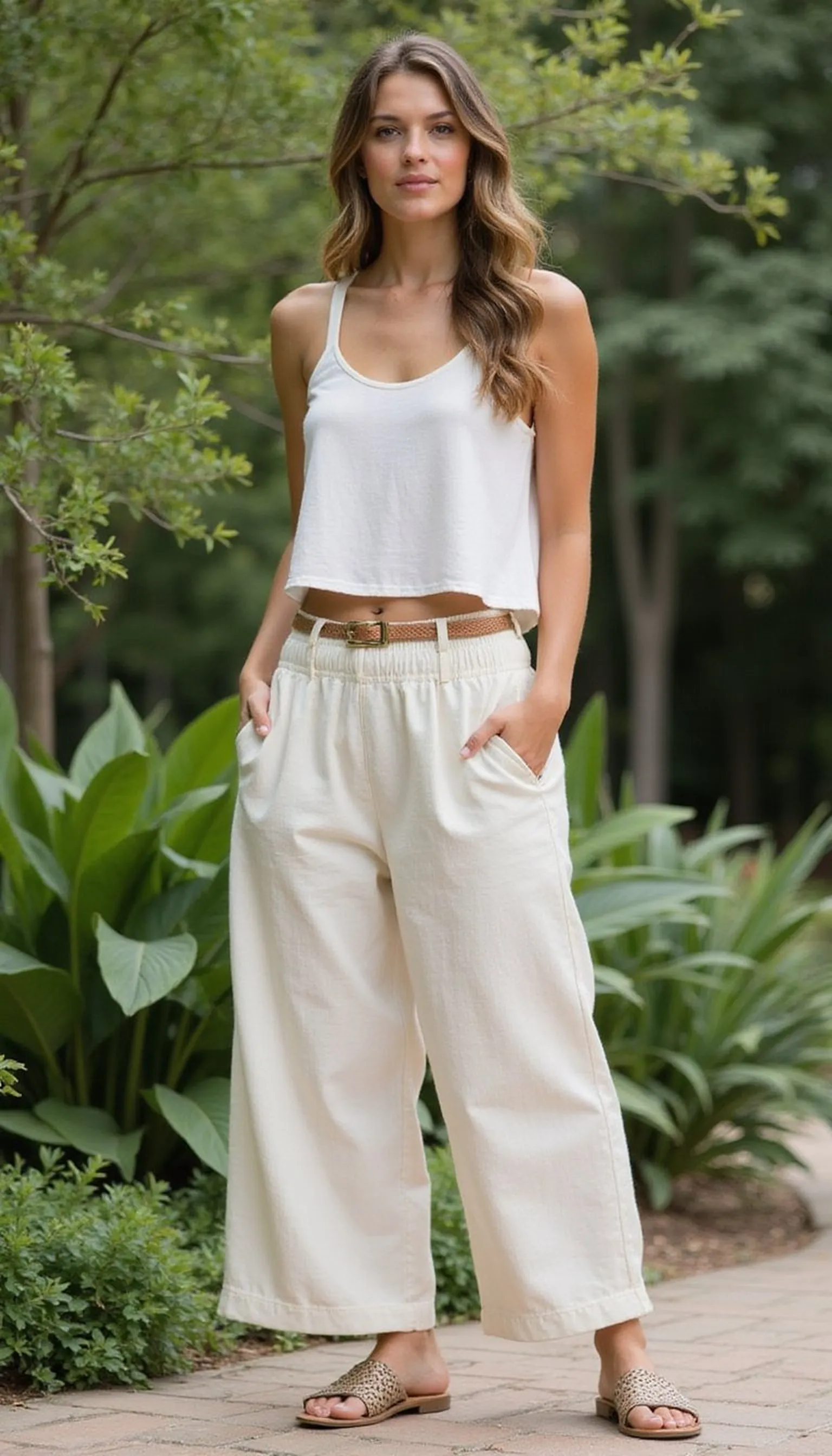 Wide-leg linen pants with cropped tank — summer calm