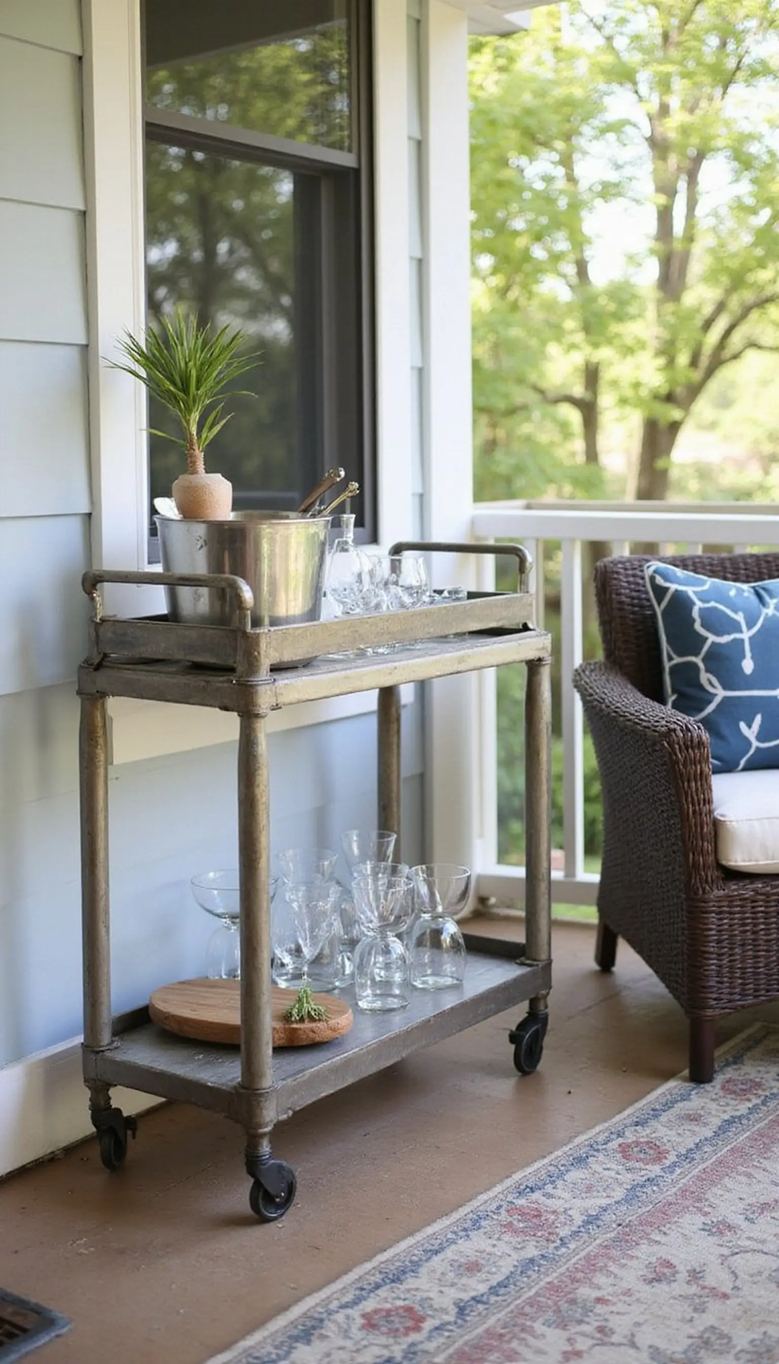 Rolling drink cart for cooling refreshments
