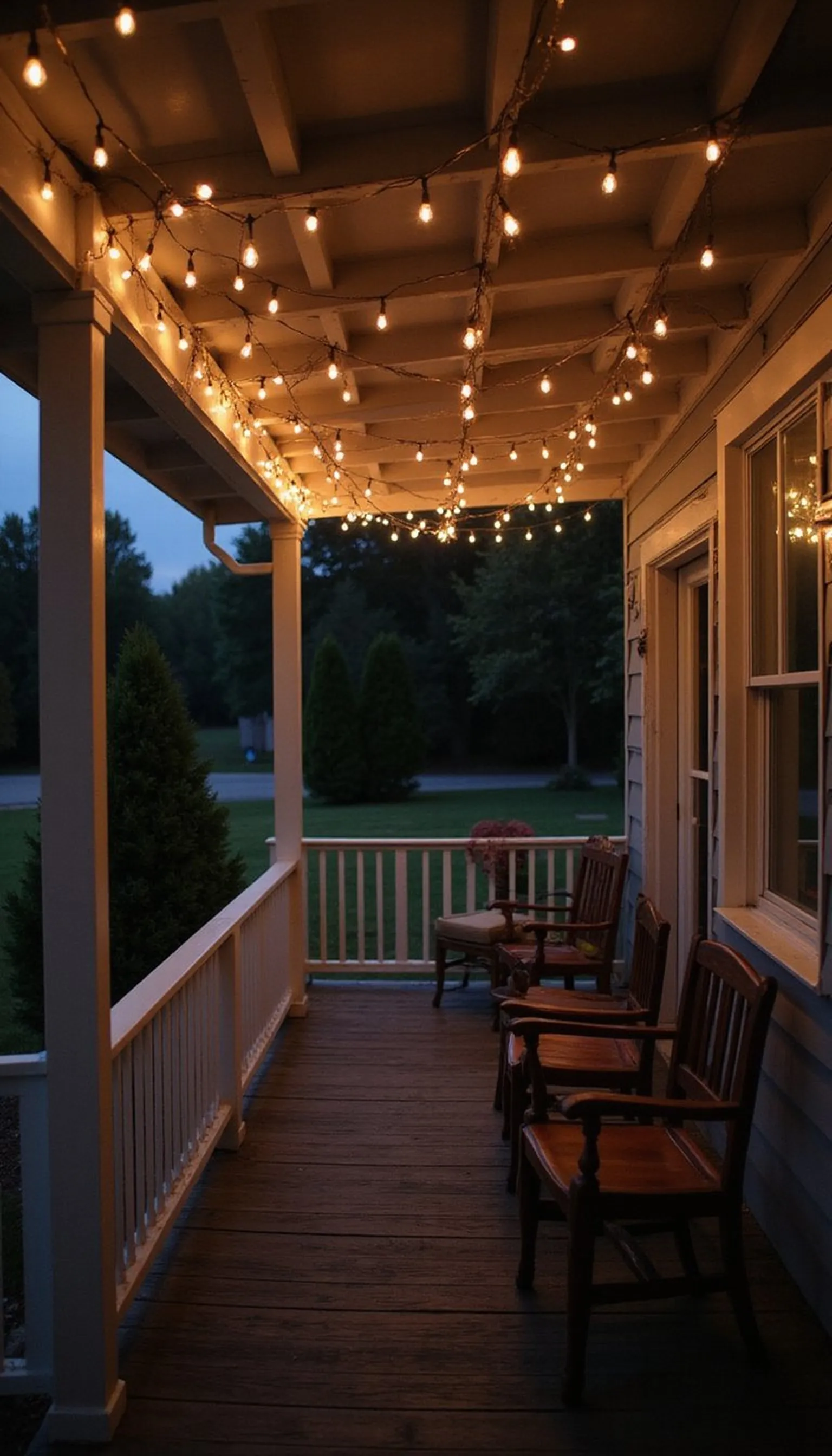 String lights draped in friendly loops