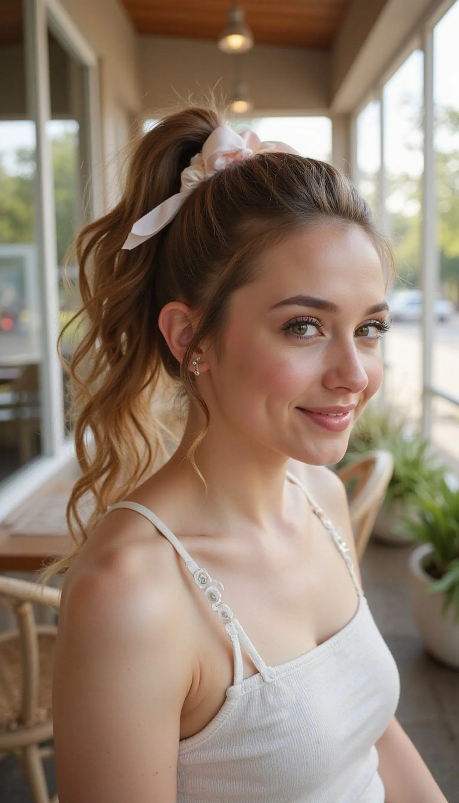 Playful Bubble Ponytail With Pastel Ribbon