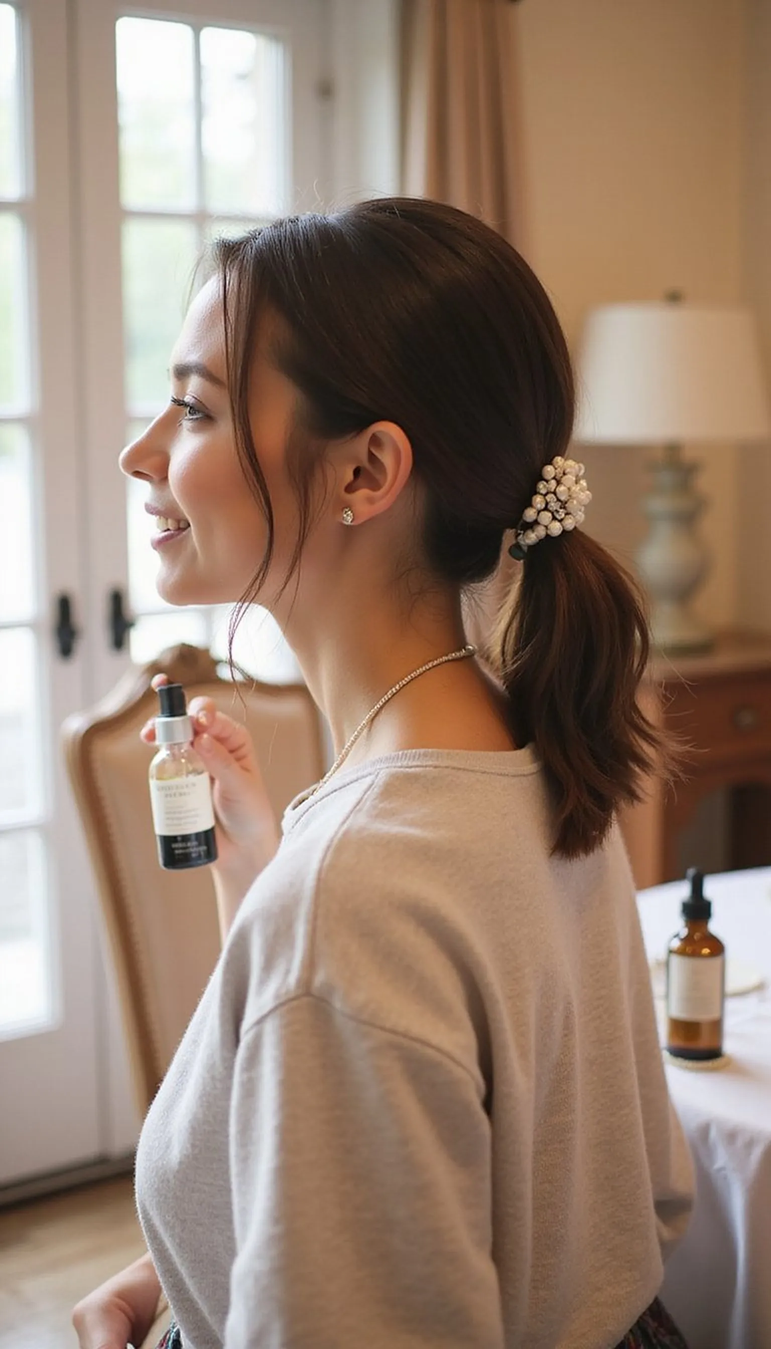 Sleek Low Pony With Pearl Barrette Detail